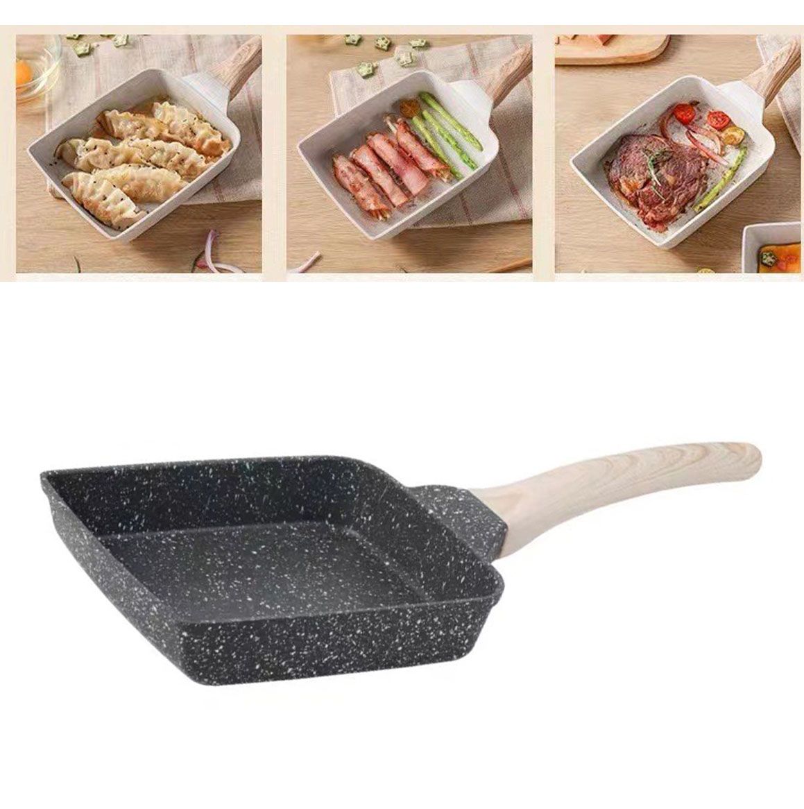 Frying Pan Aluminium Fast Conduction 3 Layers Thickened Wooden Handle Cooking view 5