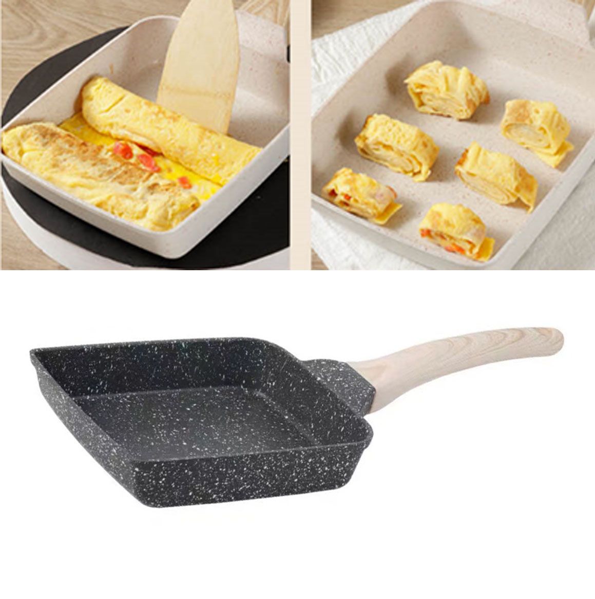 Frying Pan Aluminium Fast Conduction 3 Layers Thickened Wooden Handle Cooking view 11