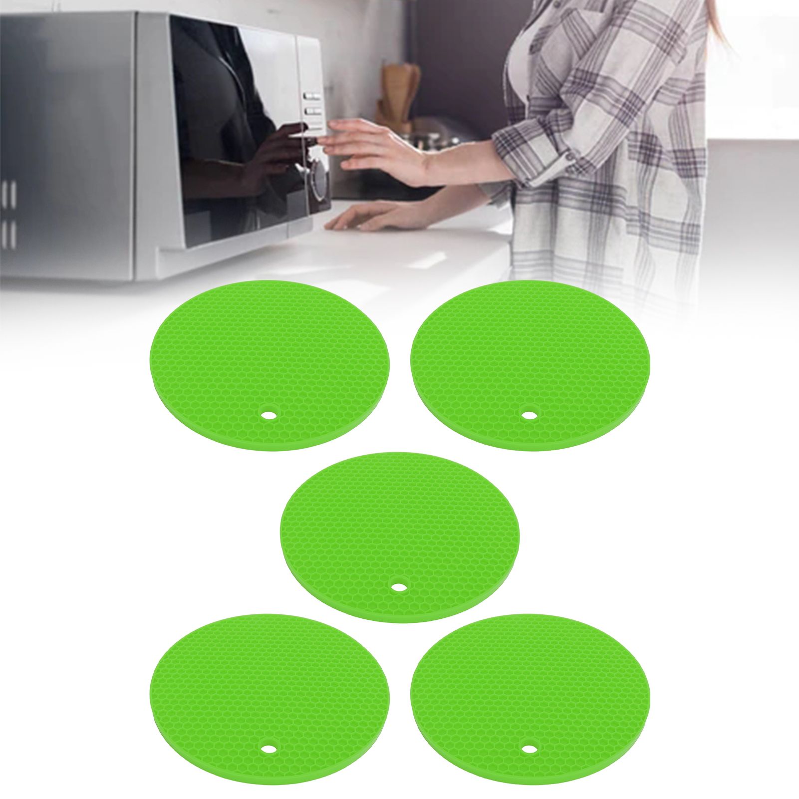 5PCS Silicone Trivet Mats Round Multipurpose Heat Resistant Non Slip Pads Pot view 11