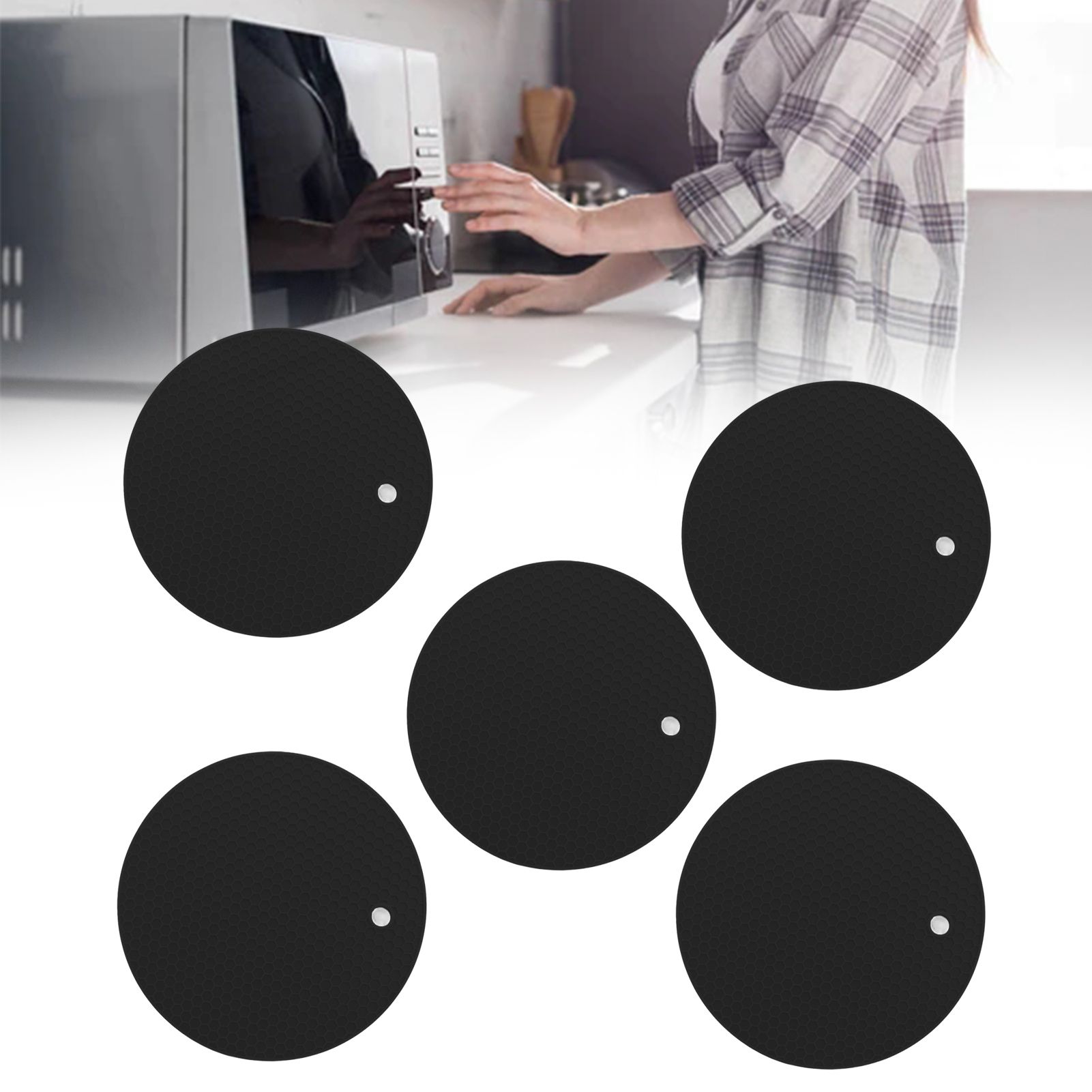 5PCS Silicone Trivet Mats Round Multipurpose Heat Resistant Non Slip Pads Pot view 11