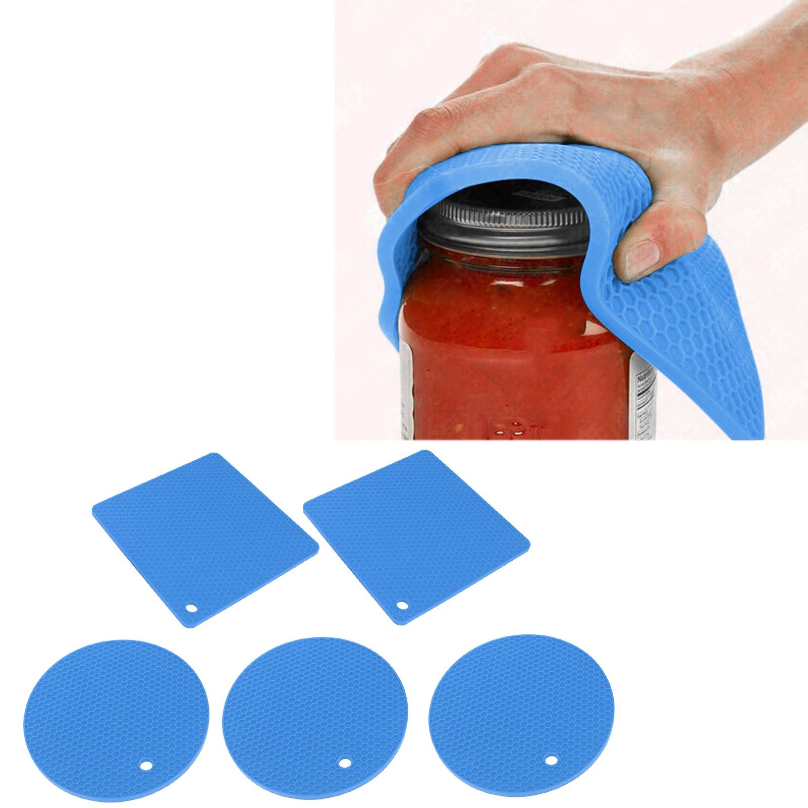 5Pcs Silicone Trivet Mat Square Round Honeycomb Hot Pad Non Slip Heat view 12