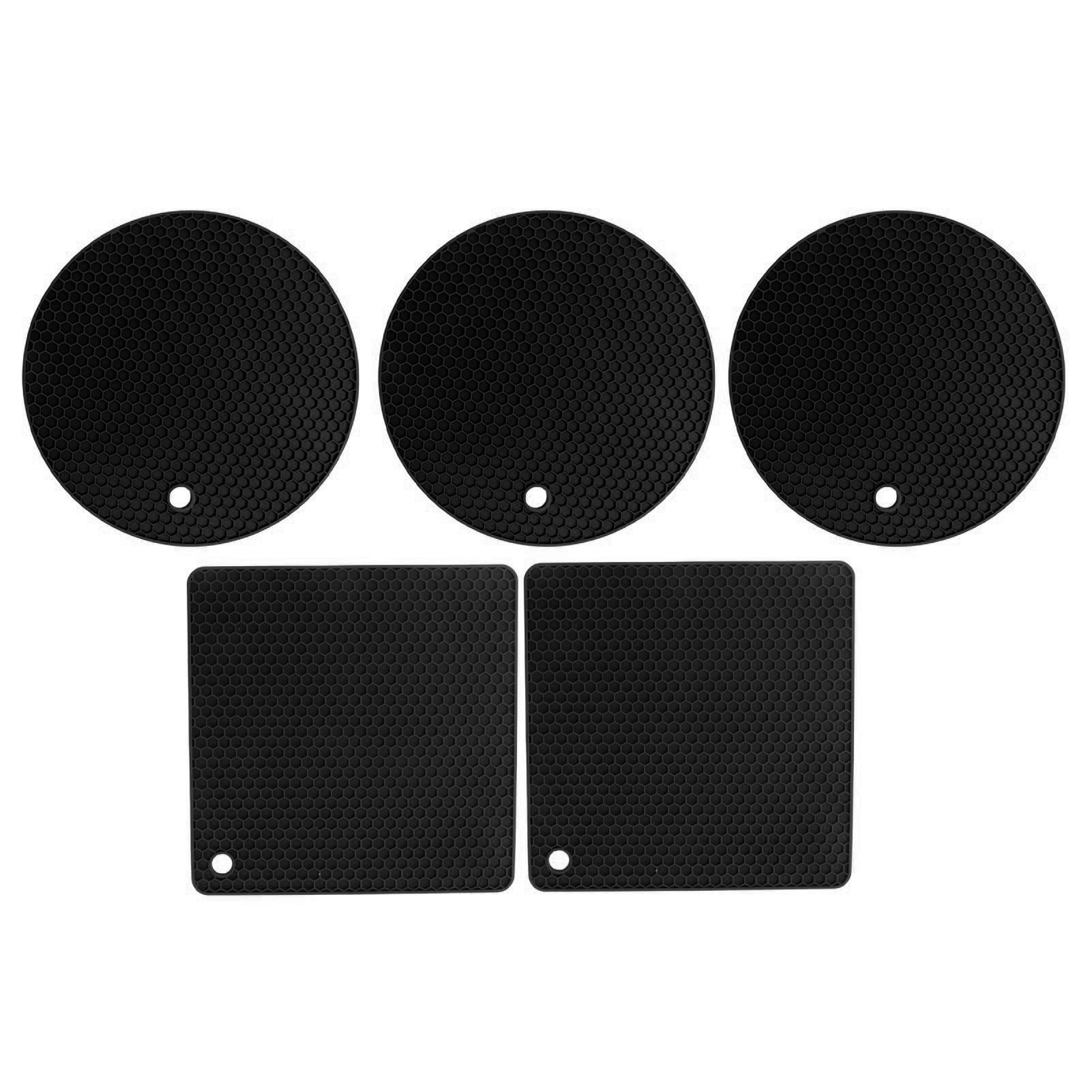 5Pcs Silicone Trivet Mat Square Round Honeycomb Hot Pad Non Slip Heat