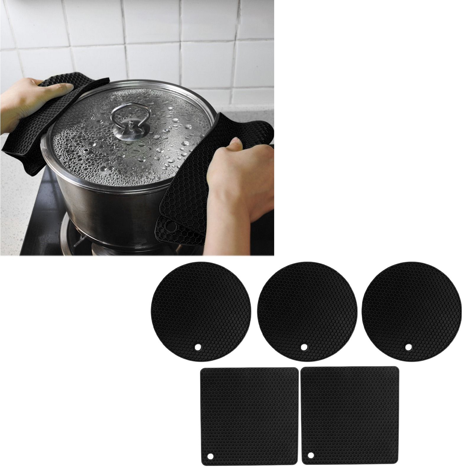 5Pcs Silicone Trivet Mat Square Round Honeycomb Hot Pad Non Slip Heat view 11