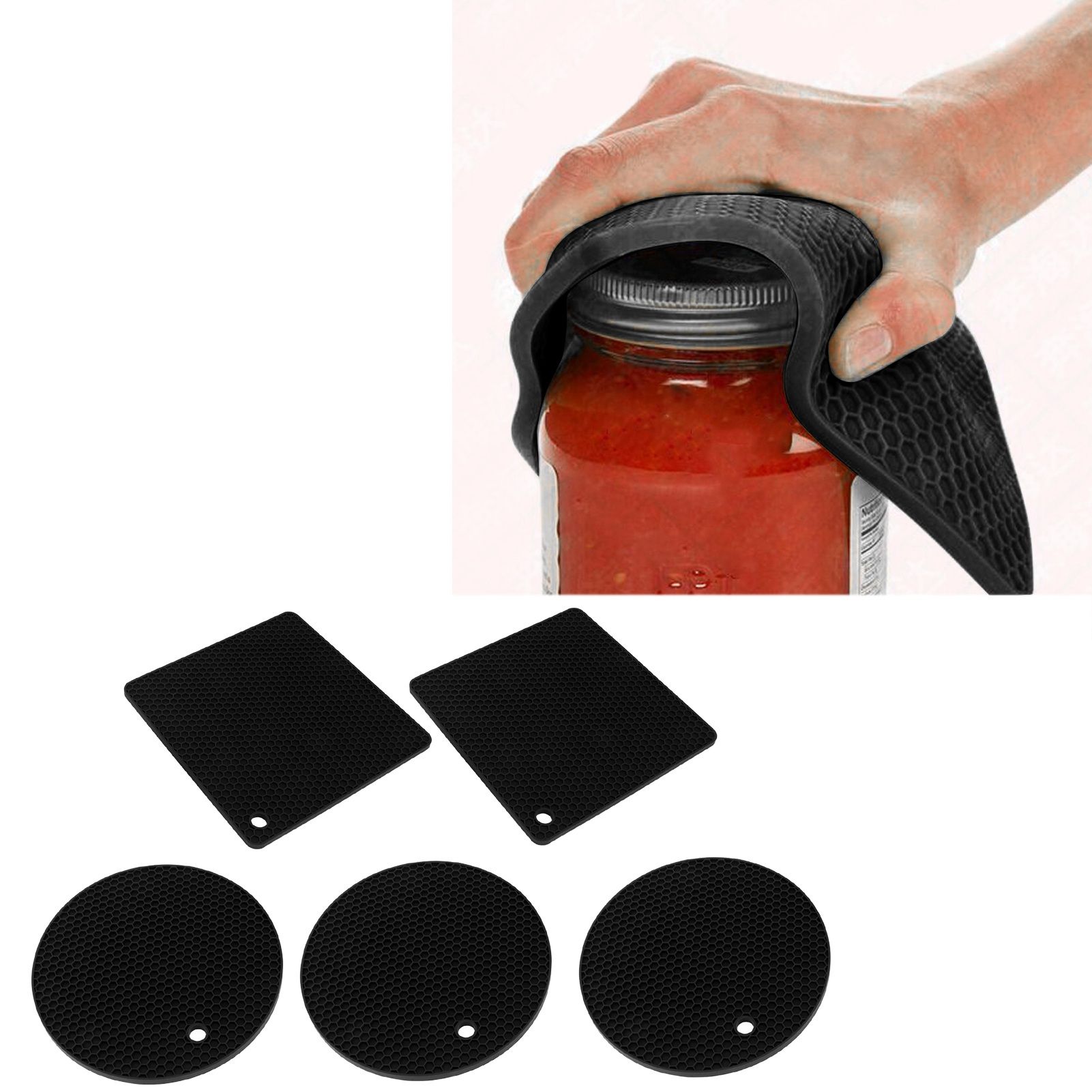 5Pcs Silicone Trivet Mat Square Round Honeycomb Hot Pad Non Slip Heat view 12