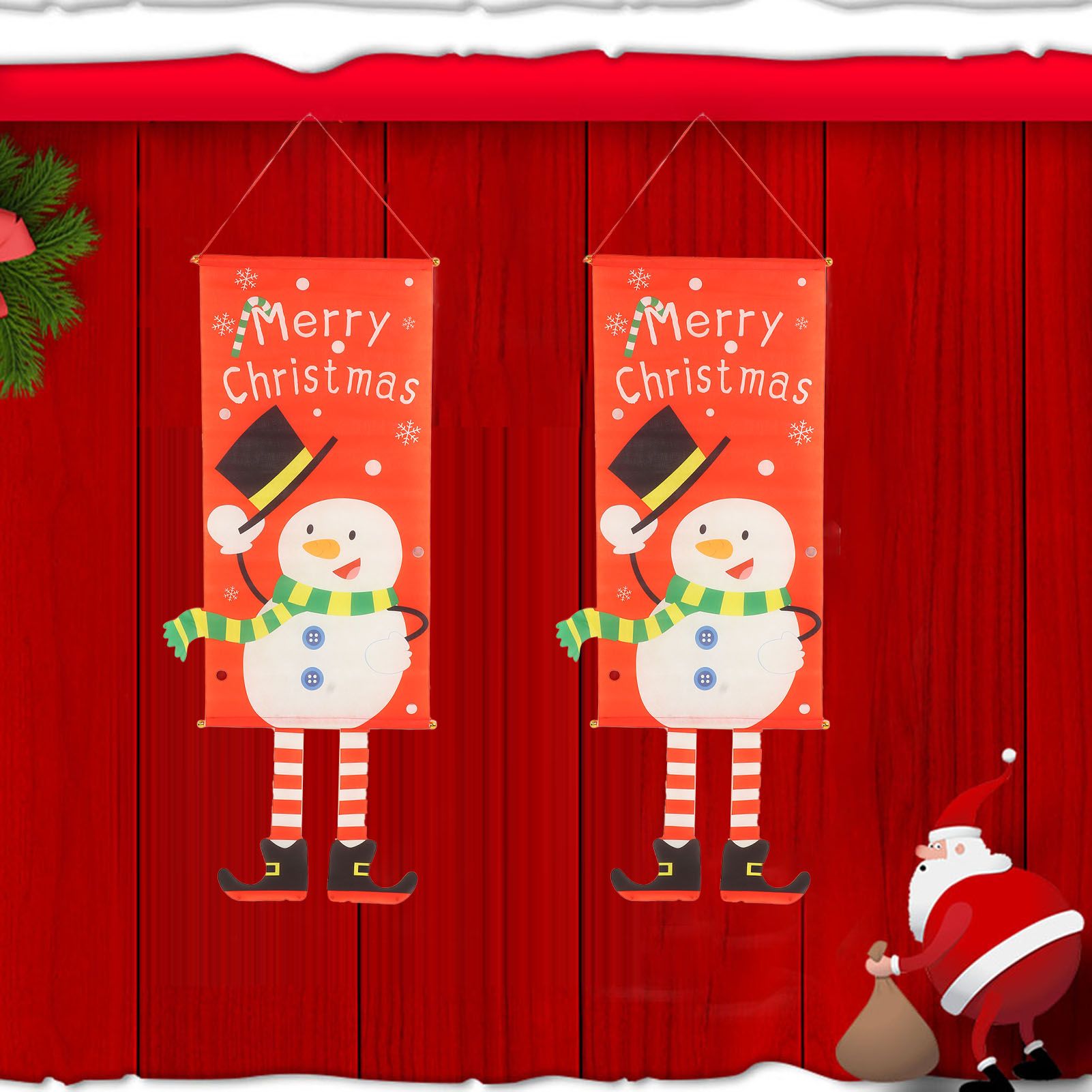 Christmas Snowman Hanging Flag Christmas Decorative Banner Landscape Wall view 11