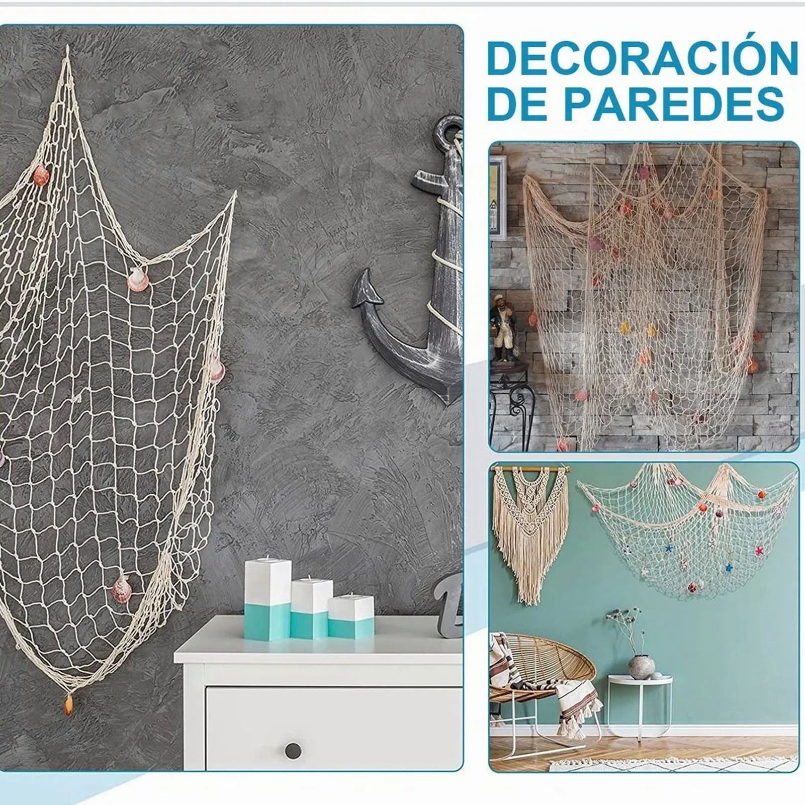 Nautical Decorative Fishing Net Cotton Hand Weaving Mediterranean Style view 14