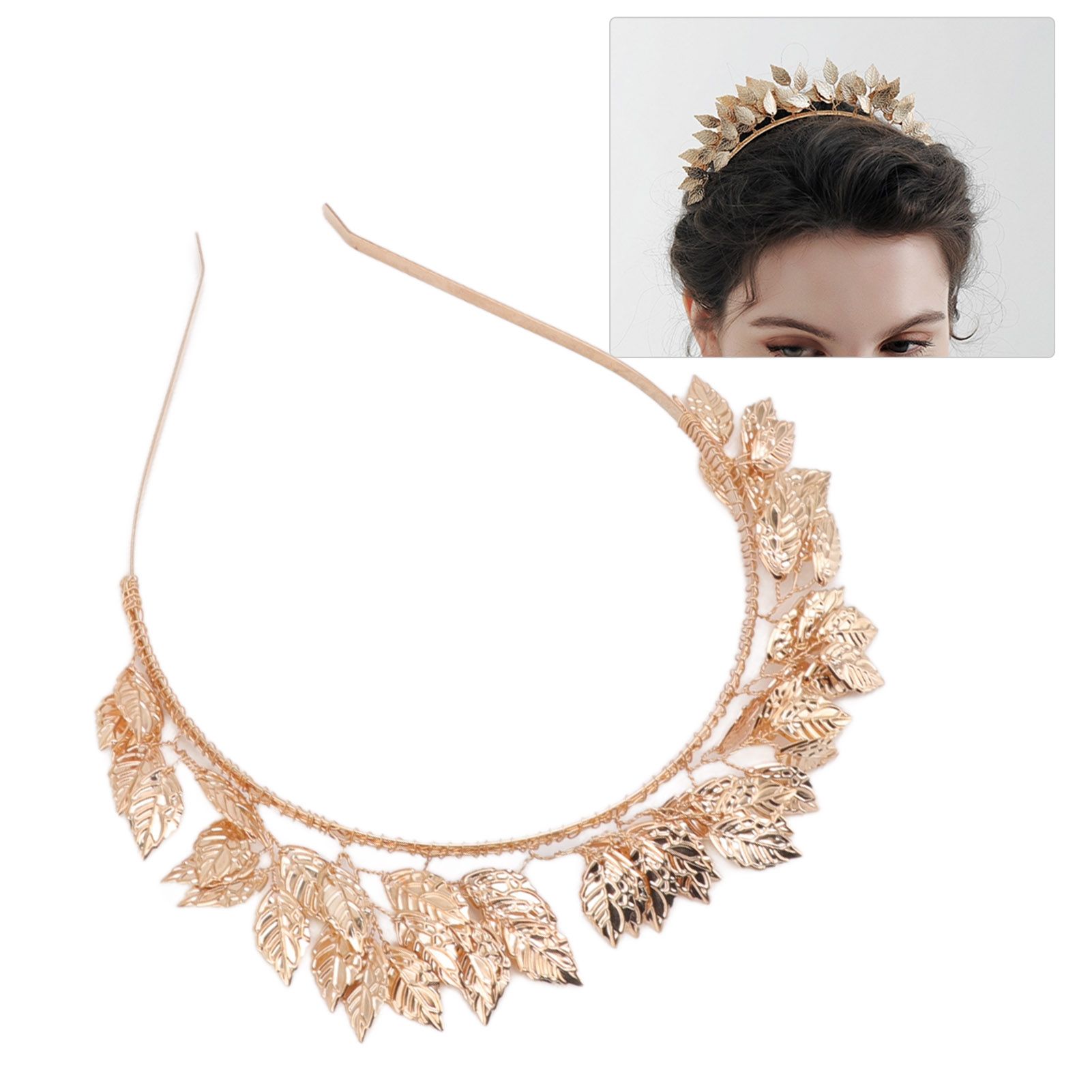 Baroque Metal Leaves Hair Hoop Hand Woven Bridal Headband Alloy Leaf Crown view 11