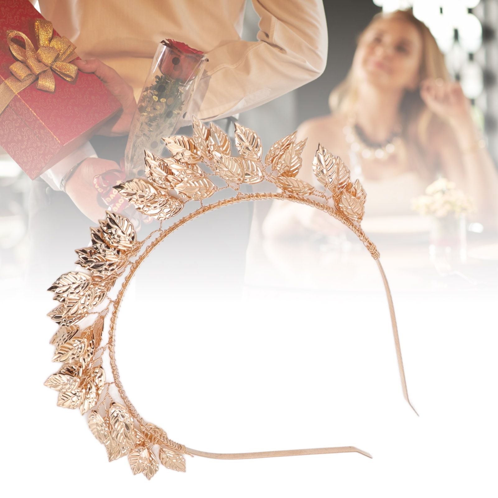 Baroque Metal Leaves Hair Hoop Hand Woven Bridal Headband Alloy Leaf Crown view 12