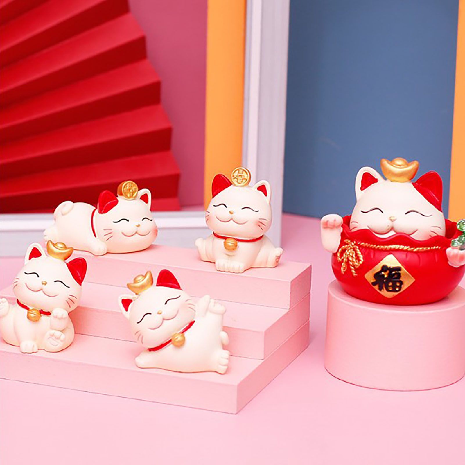 Lucky Cat Ornament Synthetic Resin Fortune Cat Statue Decoration for Home view 11