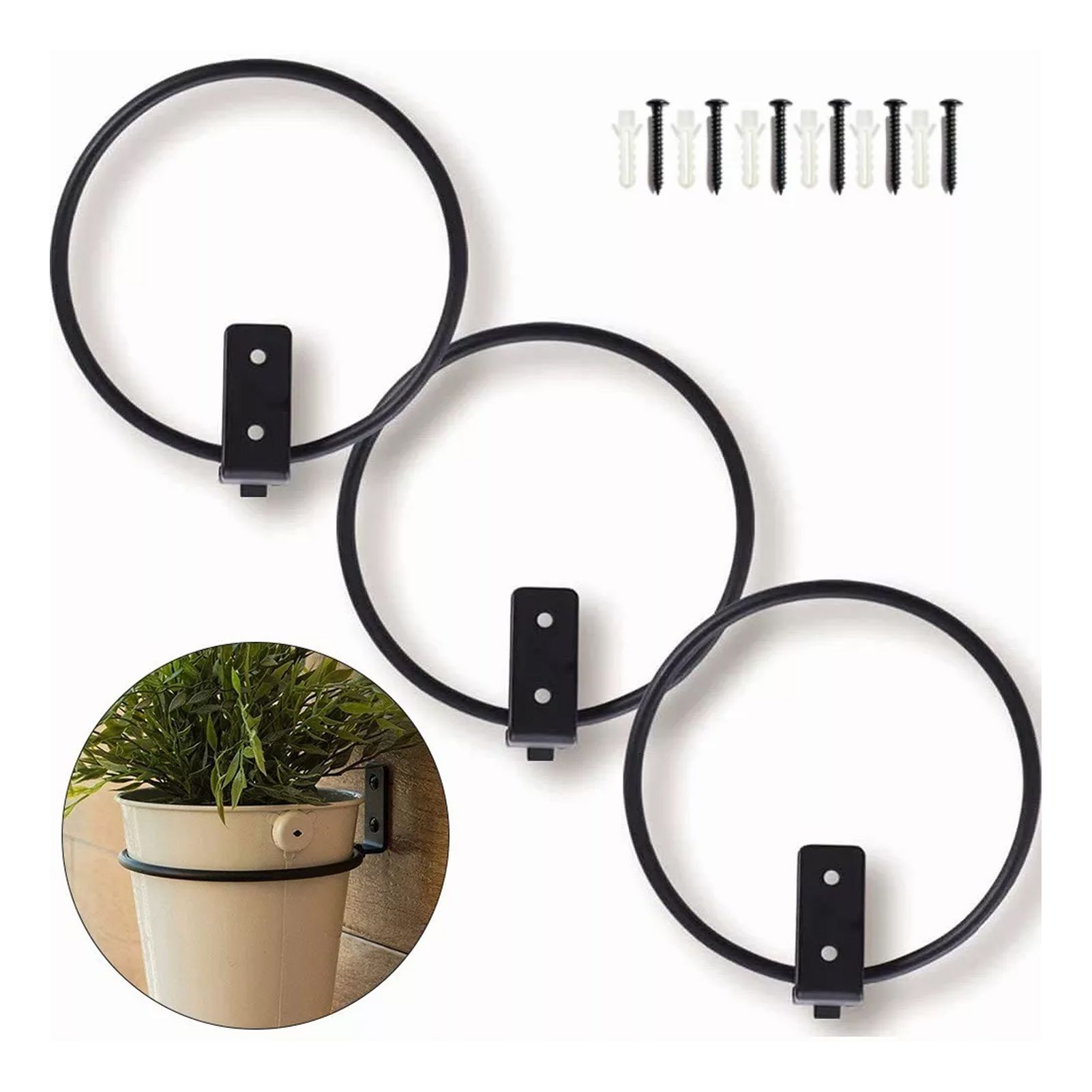 3Pcs 6 Inch Flower Pot Holder Ring Wall Mounted Metal Plant Pot Hanger for view 6