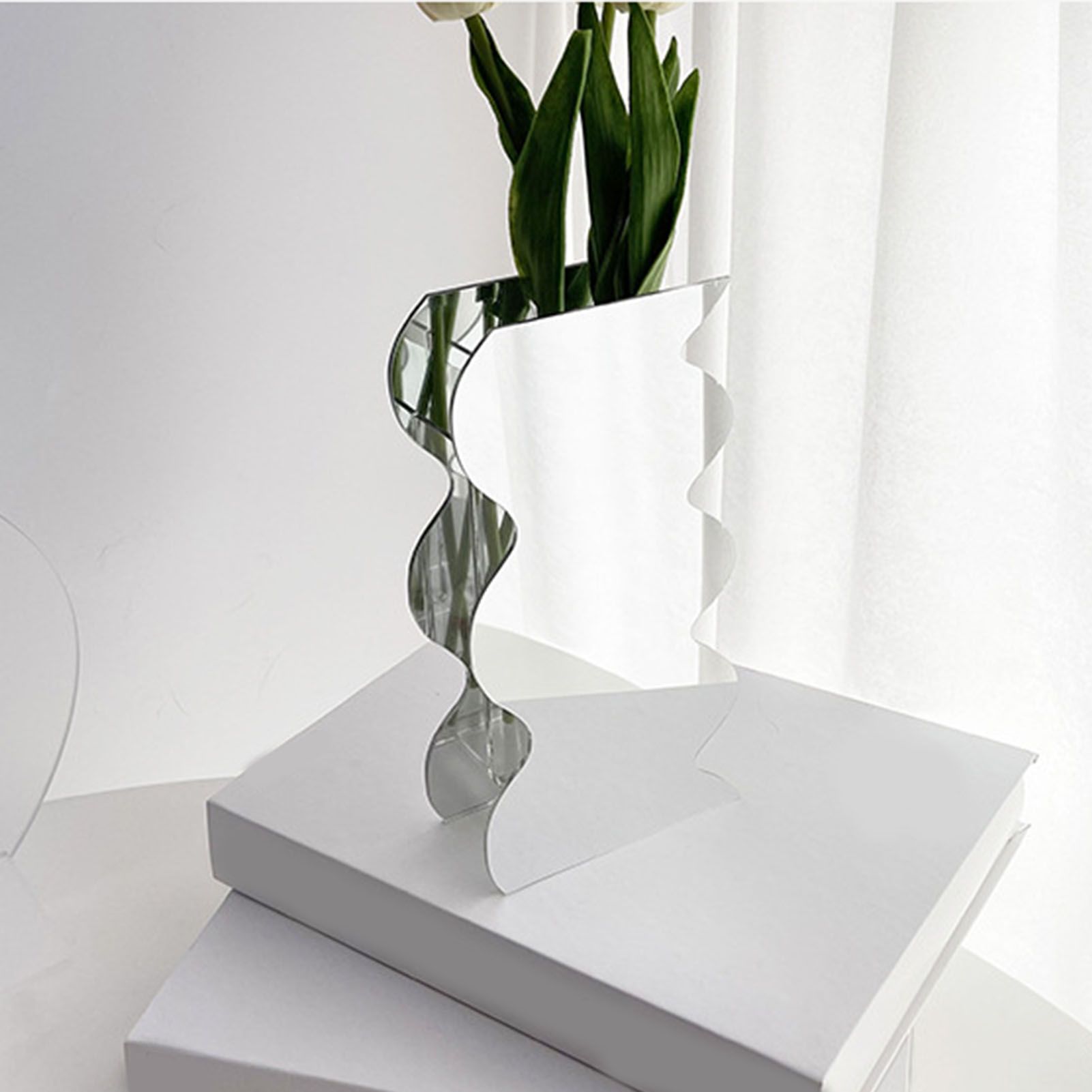 Flower Vase Modern Acrylic Decorative Unique Wavy Shape Vase for Bedroom view 6
