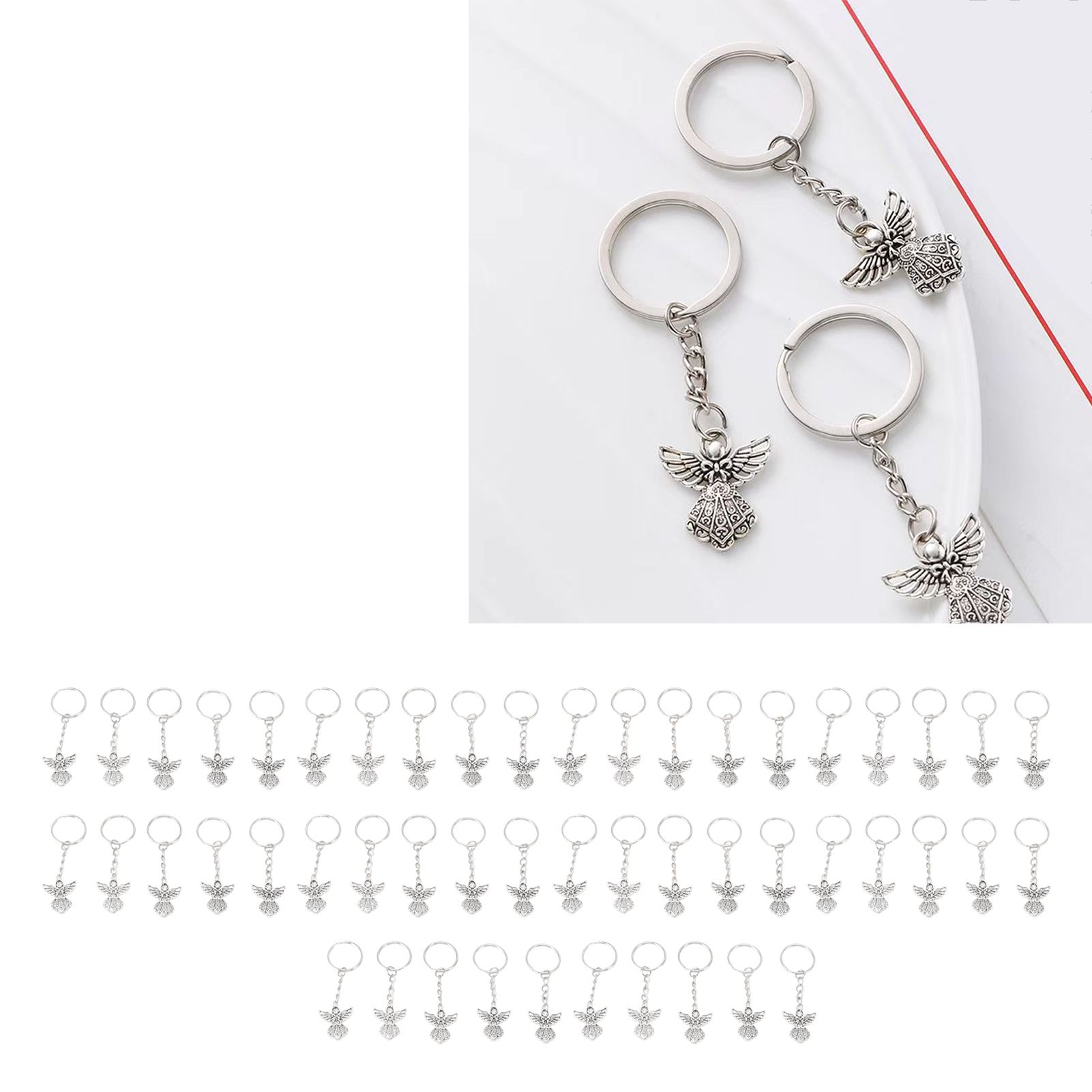 50 Pcs Angel Pendant Keychain Zinc Alloy Silver Vintage Exquisite Auspicious view 11