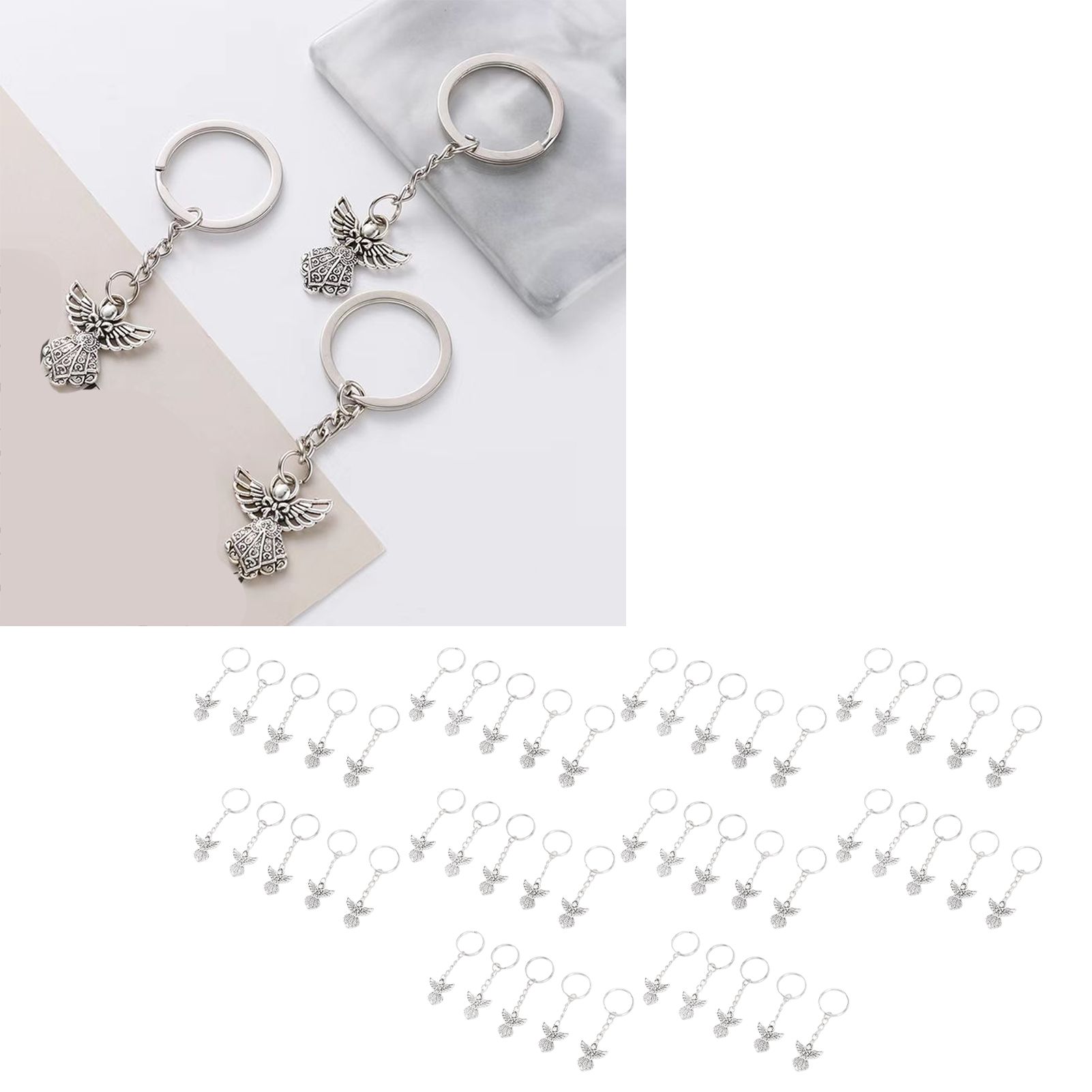 50 Pcs Angel Pendant Keychain Zinc Alloy Silver Vintage Exquisite Auspicious view 12