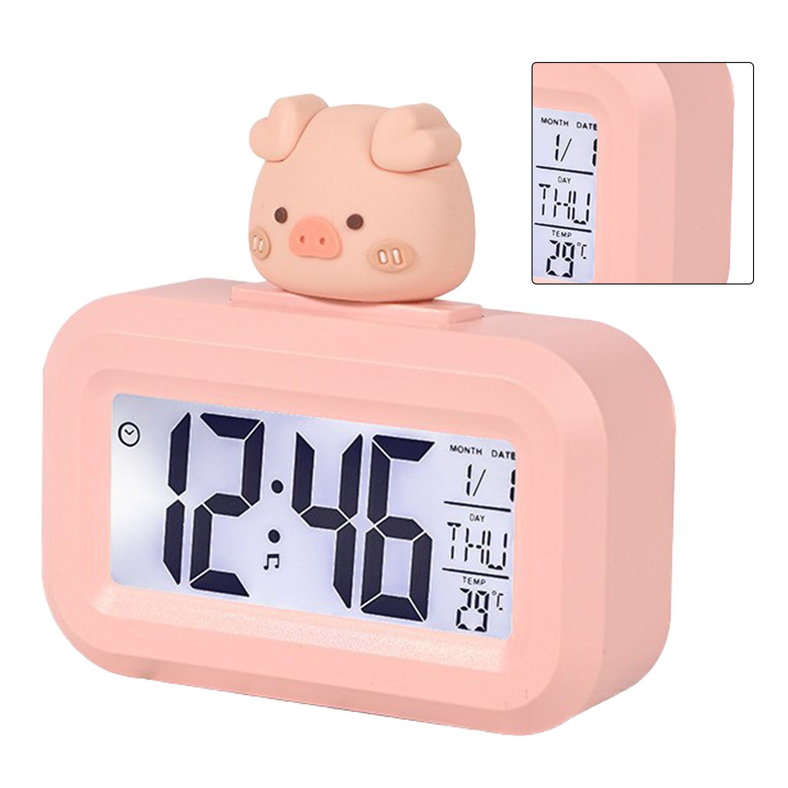 Electronic Clock Cute Cartoon LED Screen Desktop Electronic Alarm Data Time view 4