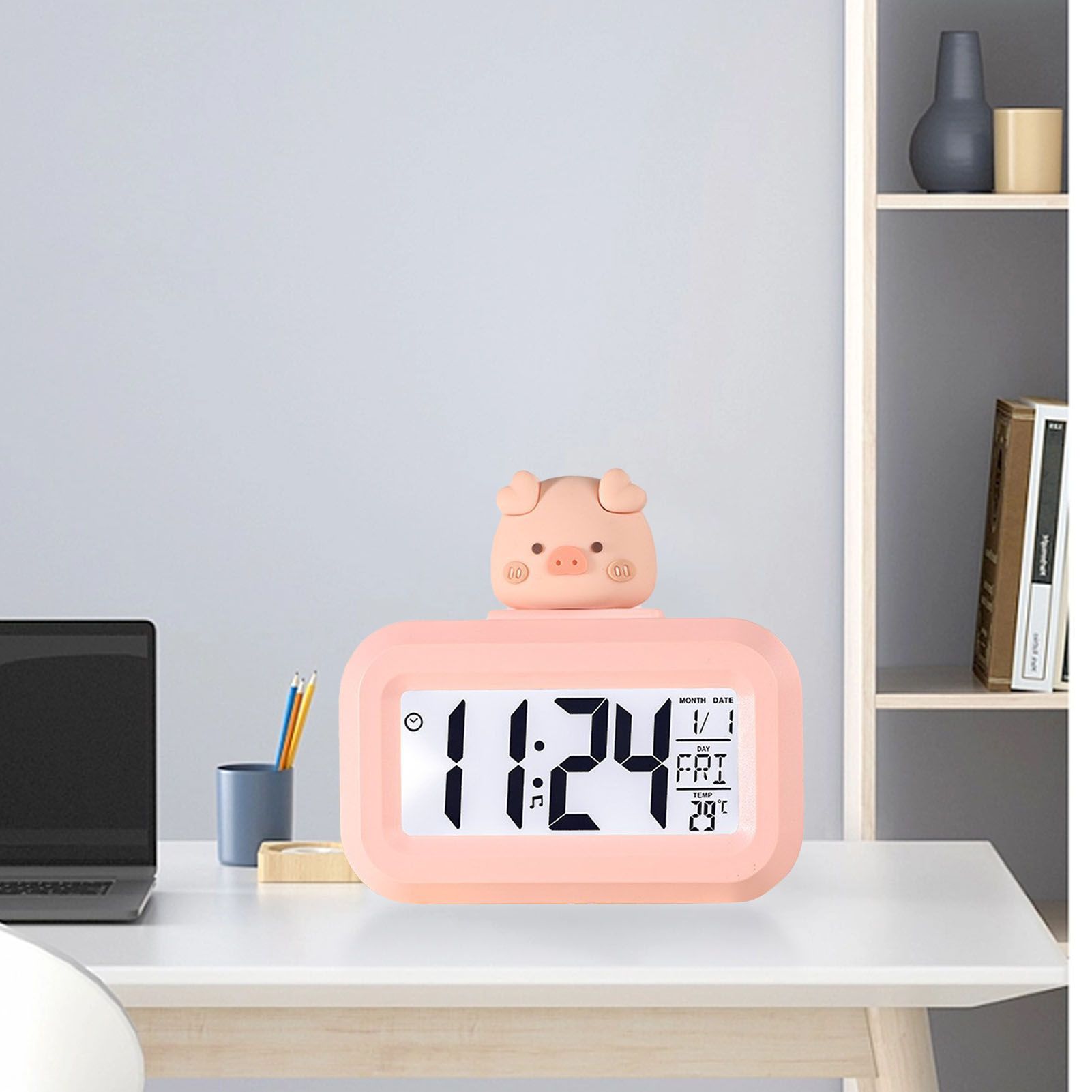 Electronic Clock Cute Cartoon LED Screen Desktop Electronic Alarm Data Time view 5