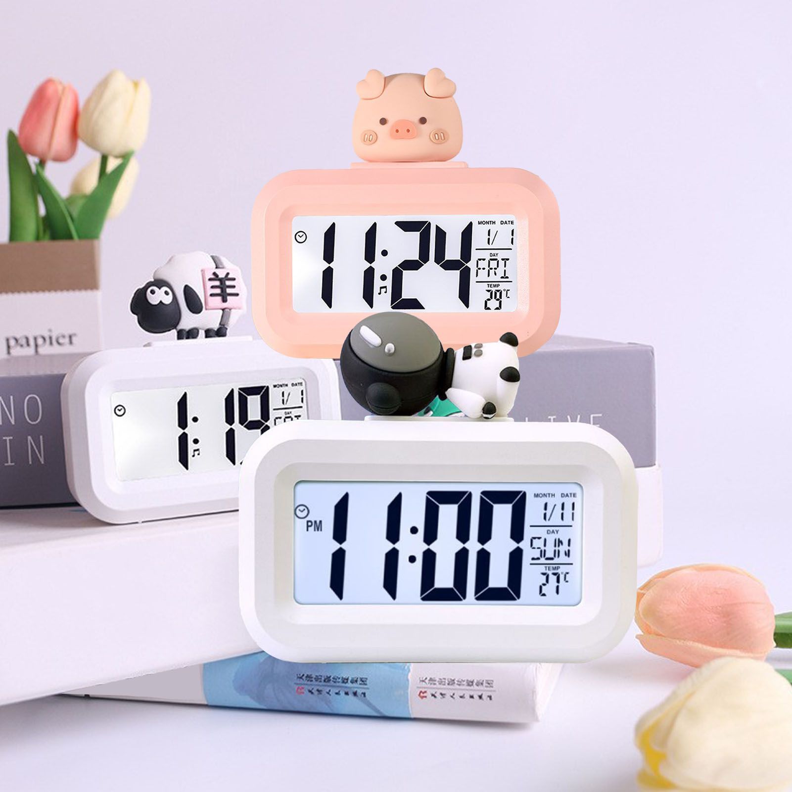 Electronic Clock Cute Cartoon LED Screen Desktop Electronic Alarm Data Time view 10