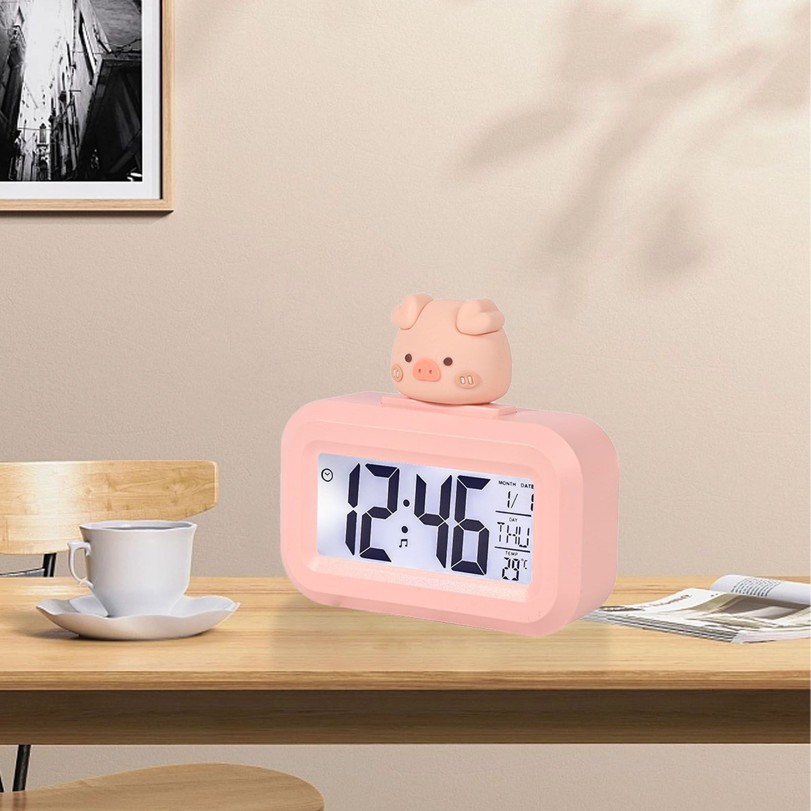 Electronic Clock Cute Cartoon LED Screen Desktop Electronic Alarm Data Time view 11