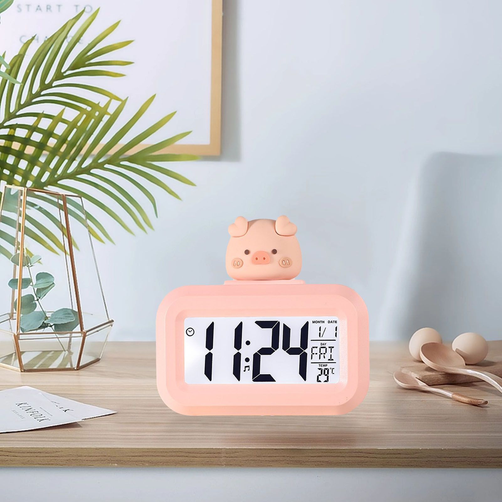 Electronic Clock Cute Cartoon LED Screen Desktop Electronic Alarm Data Time view 13
