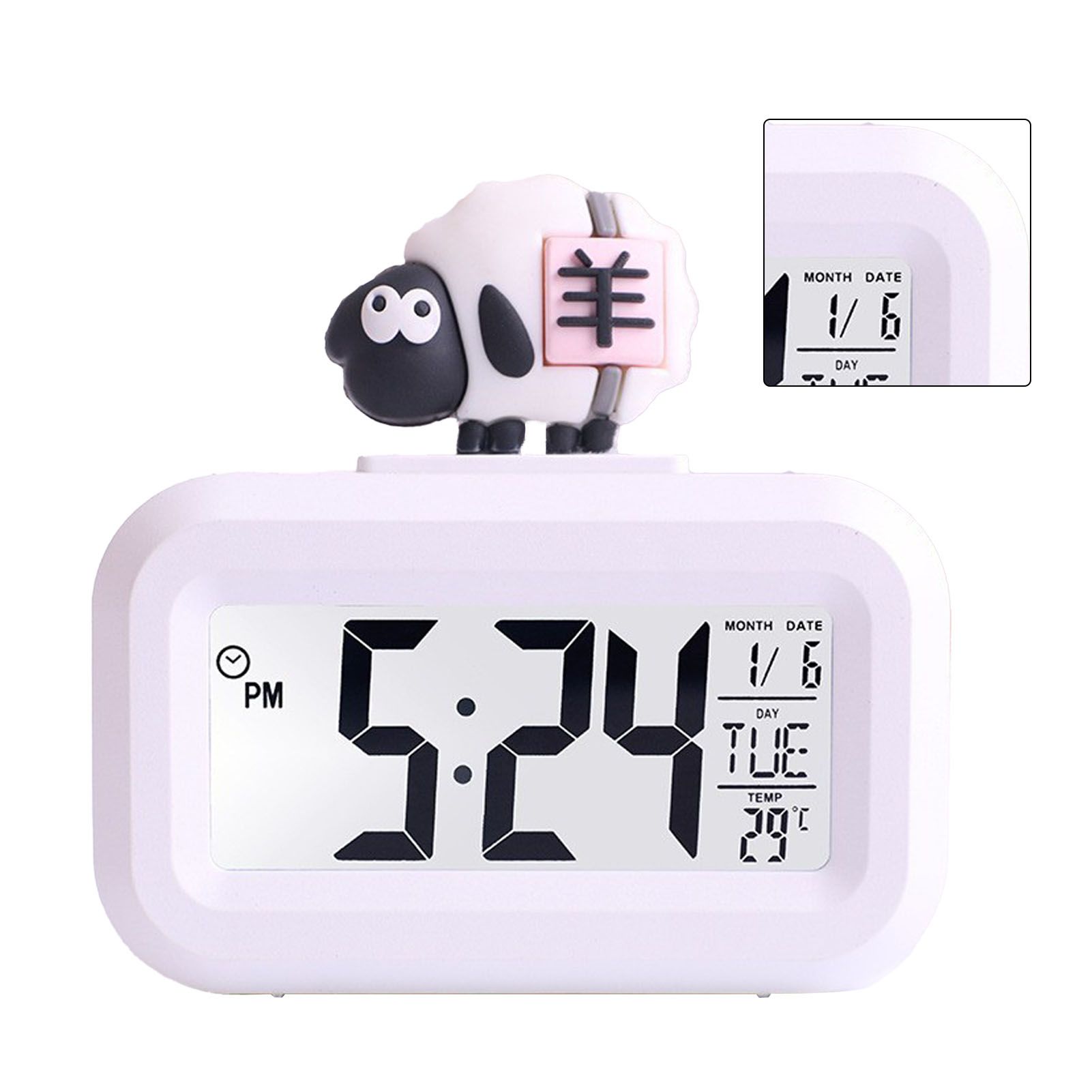Electronic Clock Cute Cartoon LED Screen Desktop Electronic Alarm Data Time view 2