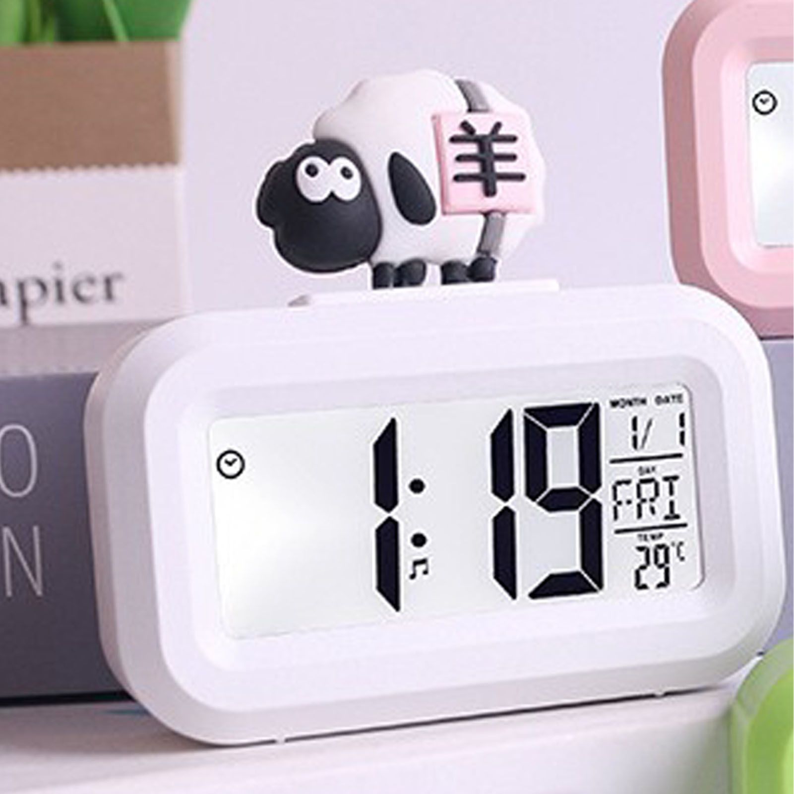 Electronic Clock Cute Cartoon LED Screen Desktop Electronic Alarm Data Time view 5