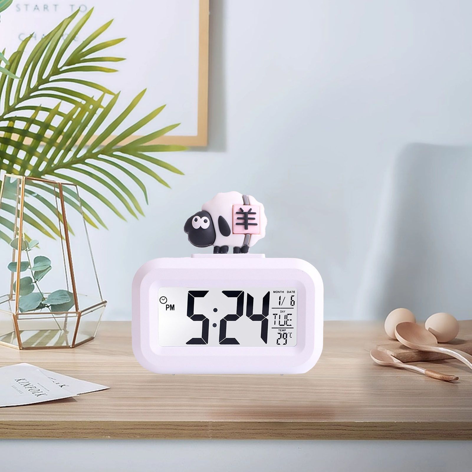 Electronic Clock Cute Cartoon LED Screen Desktop Electronic Alarm Data Time view 11