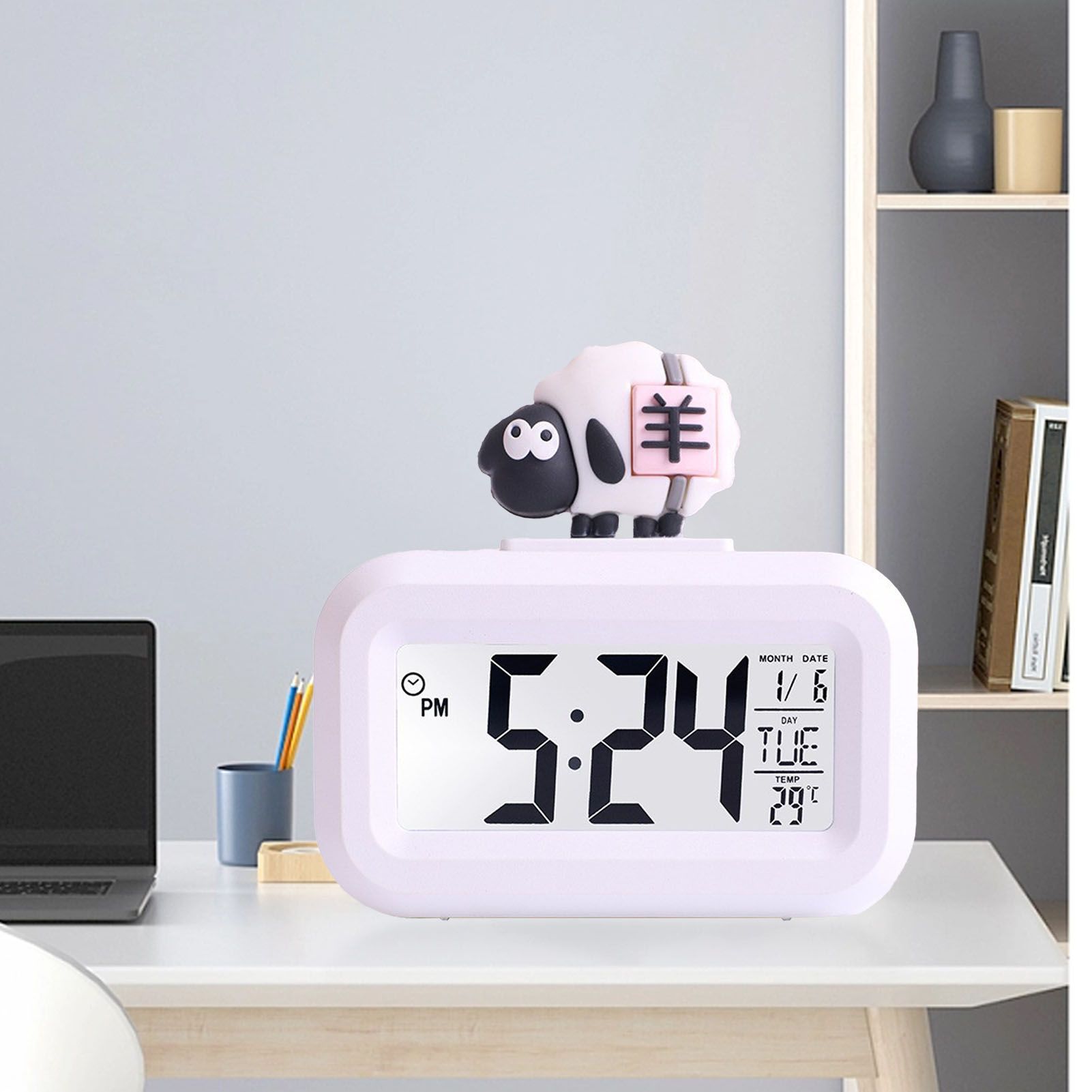 Electronic Clock Cute Cartoon LED Screen Desktop Electronic Alarm Data Time view 12