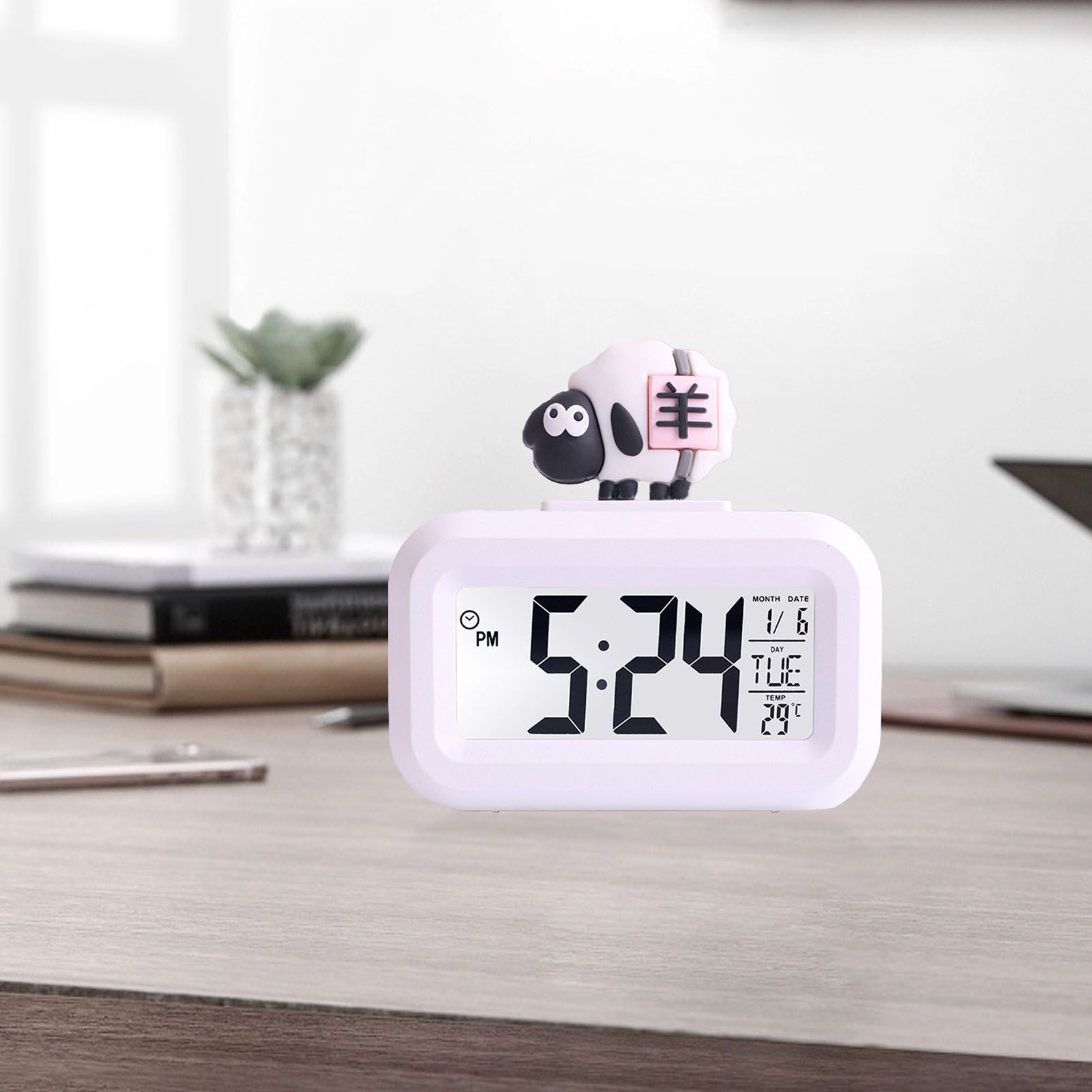 Electronic Clock Cute Cartoon LED Screen Desktop Electronic Alarm Data Time view 13