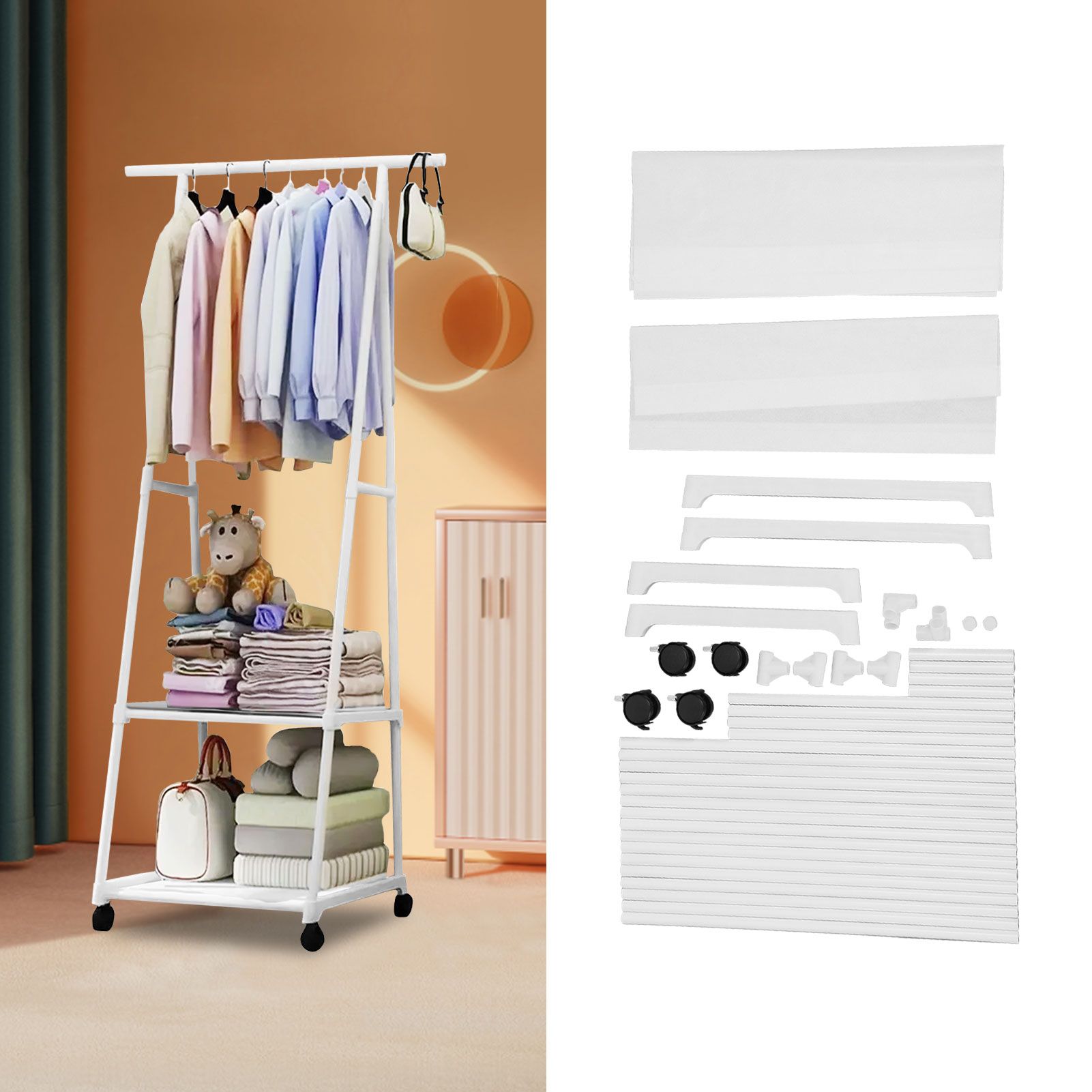Clothing Garment Rack Multifunctional Triangular Movable Multi Layer Storage view 11