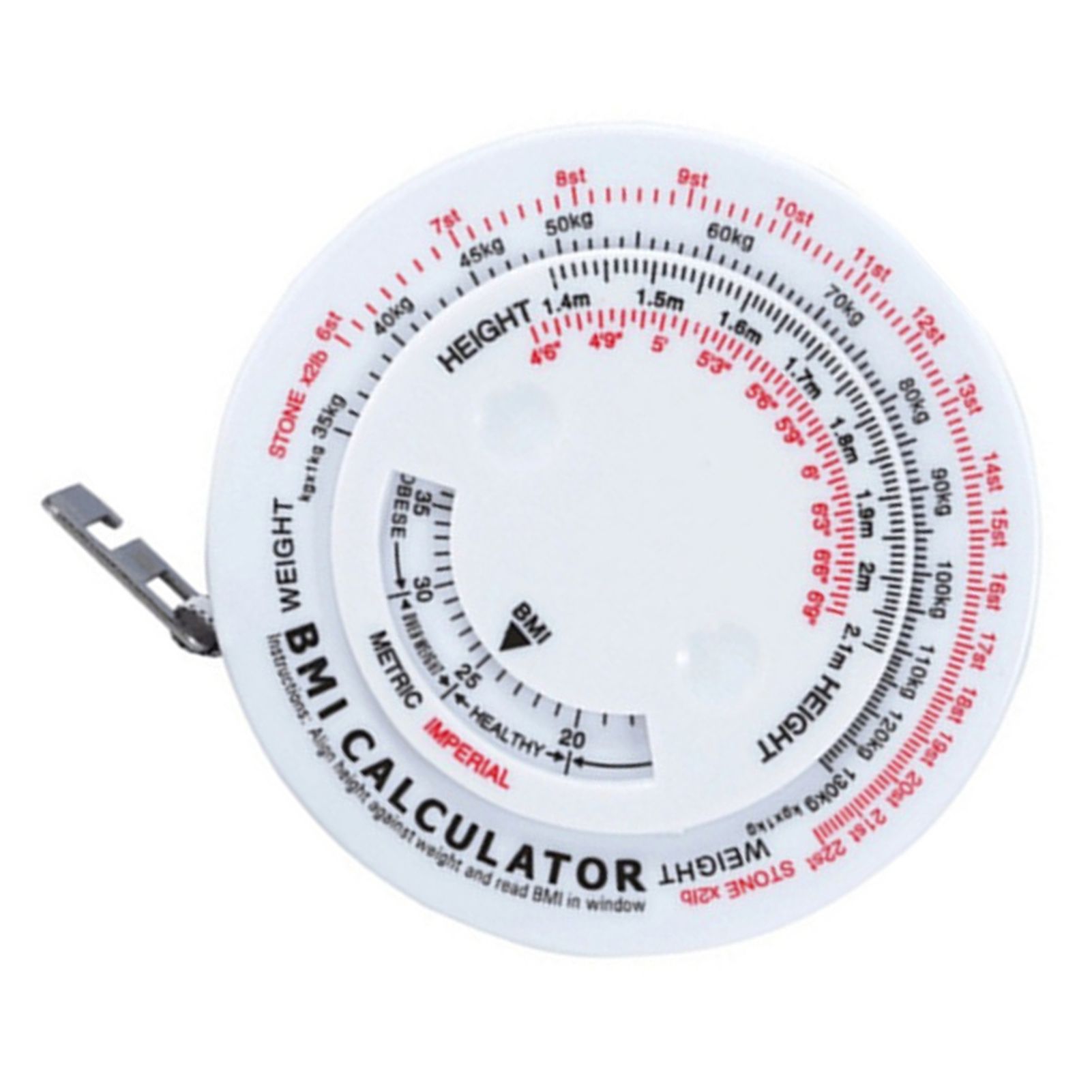 Round BMI Measuring Tape Automatic Retractable Waistline Tape Calculator view 2