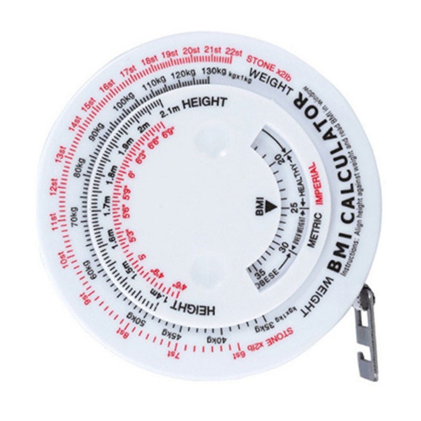 Round BMI Measuring Tape Automatic Retractable Waistline Tape Calculator view 4