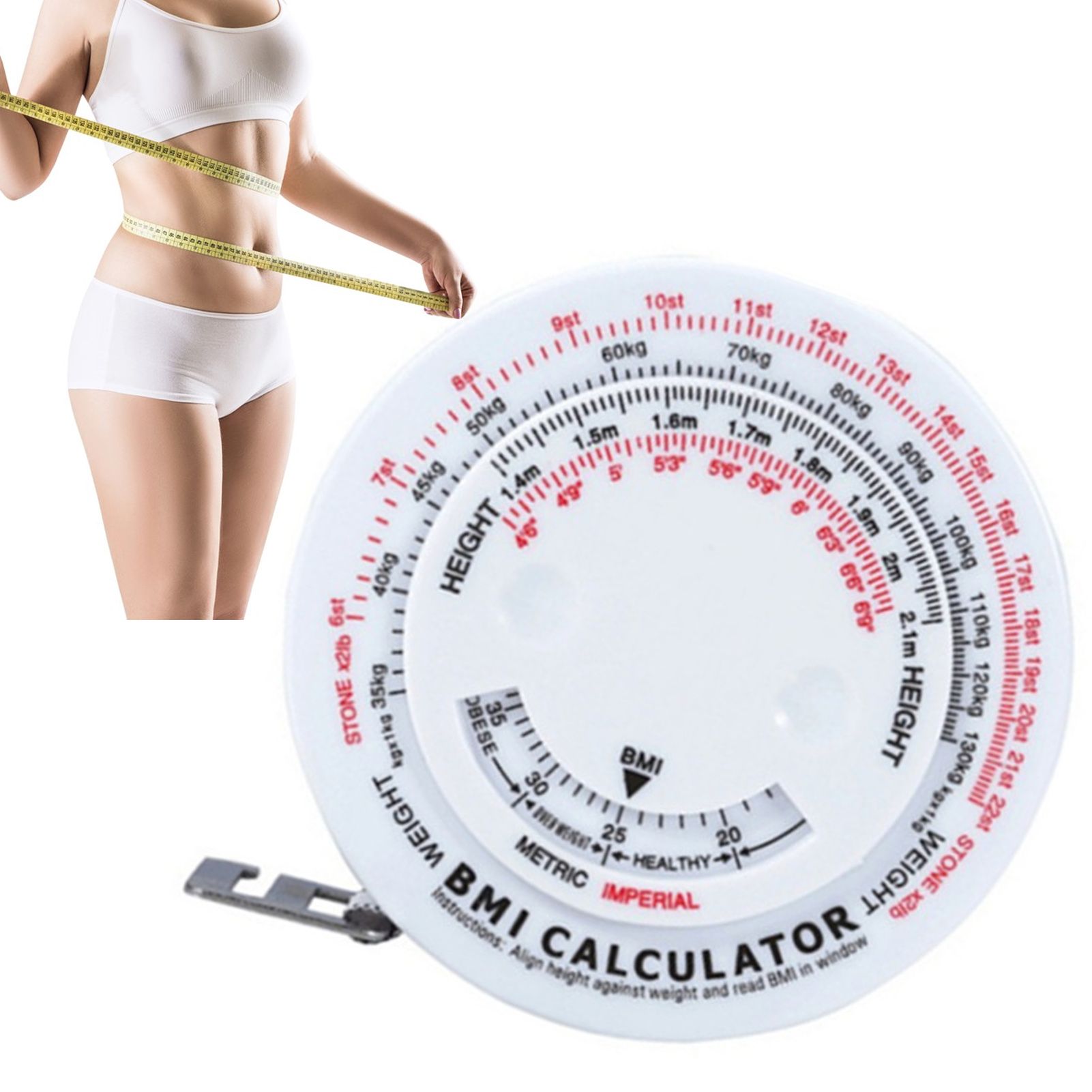 Round BMI Measuring Tape Automatic Retractable Waistline Tape Calculator view 5