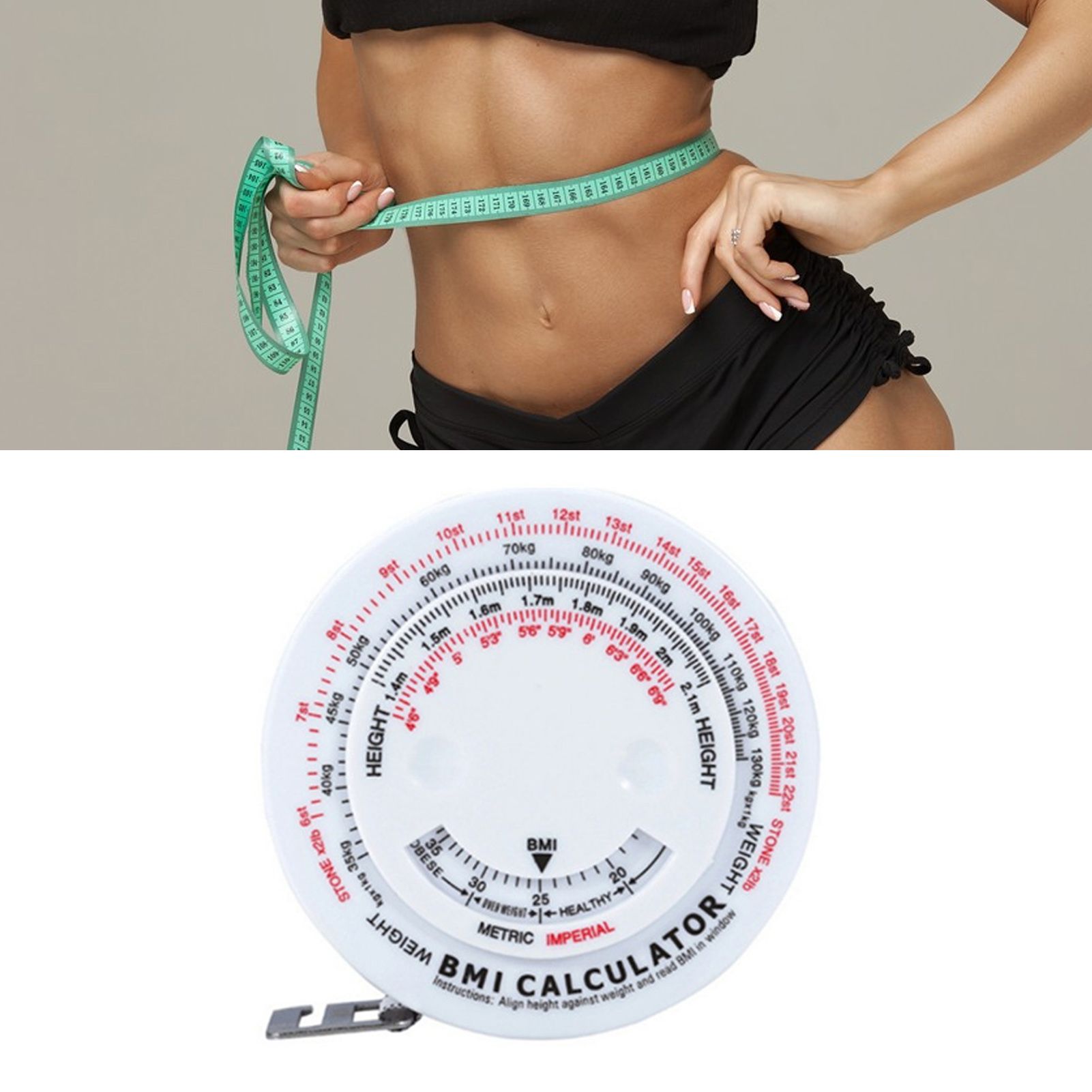 Round BMI Measuring Tape Automatic Retractable Waistline Tape Calculator view 6