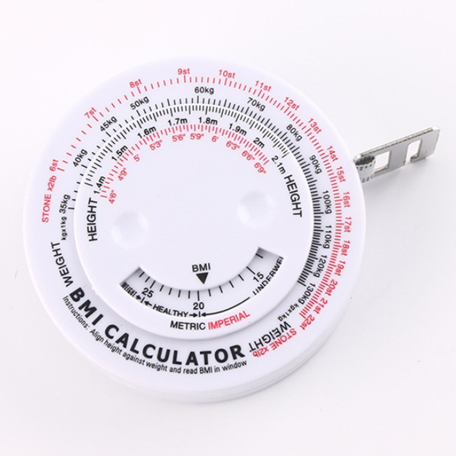 Round BMI Measuring Tape Automatic Retractable Waistline Tape Calculator view 12