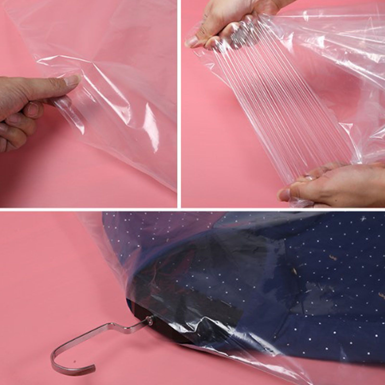 100 Pcs Hanging Garment Bag Single Use Dustproof 60x120cm PE Material Semi view 11