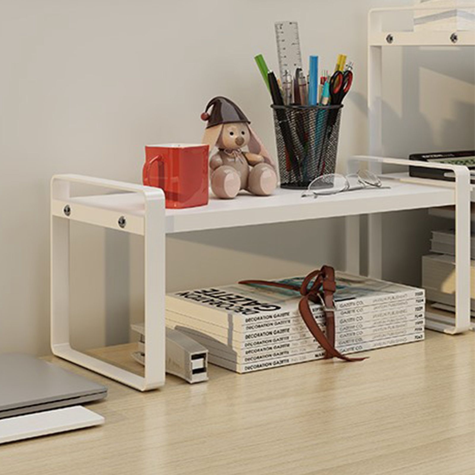Desktop Bookshelf Organizer Desktop Organizer Office Storage Rack Warm White view 9