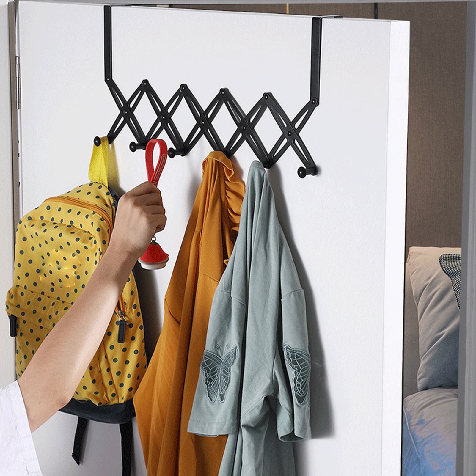 Over Door Hooks Expandable Stainless Steel Clothes Coat Rack for Bedroom view 15