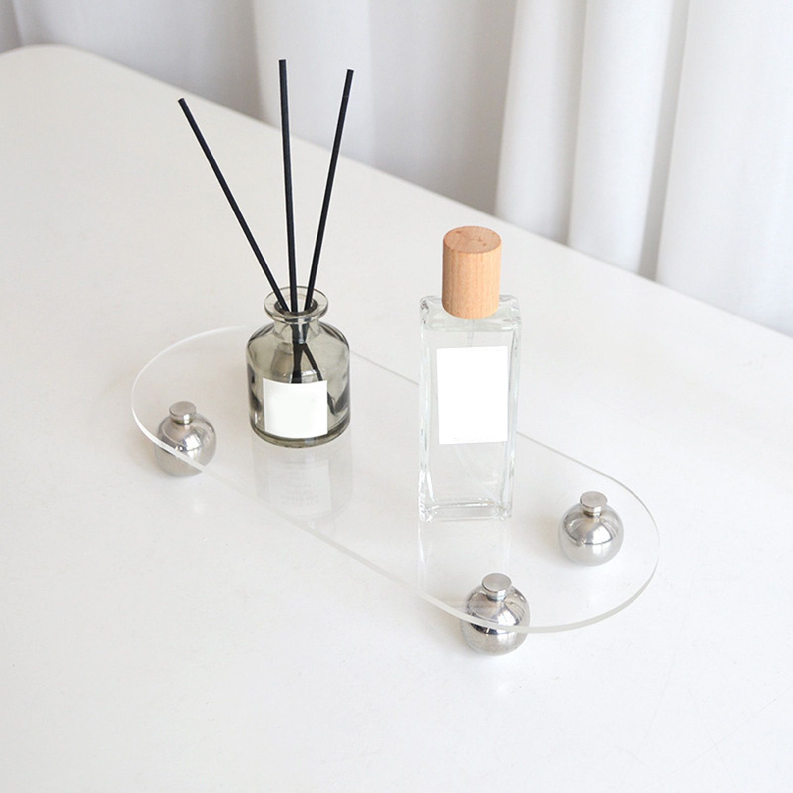 Acrylic Storage Tray Clear Transparent Stainless Steel Round Feet Minimalist view 5