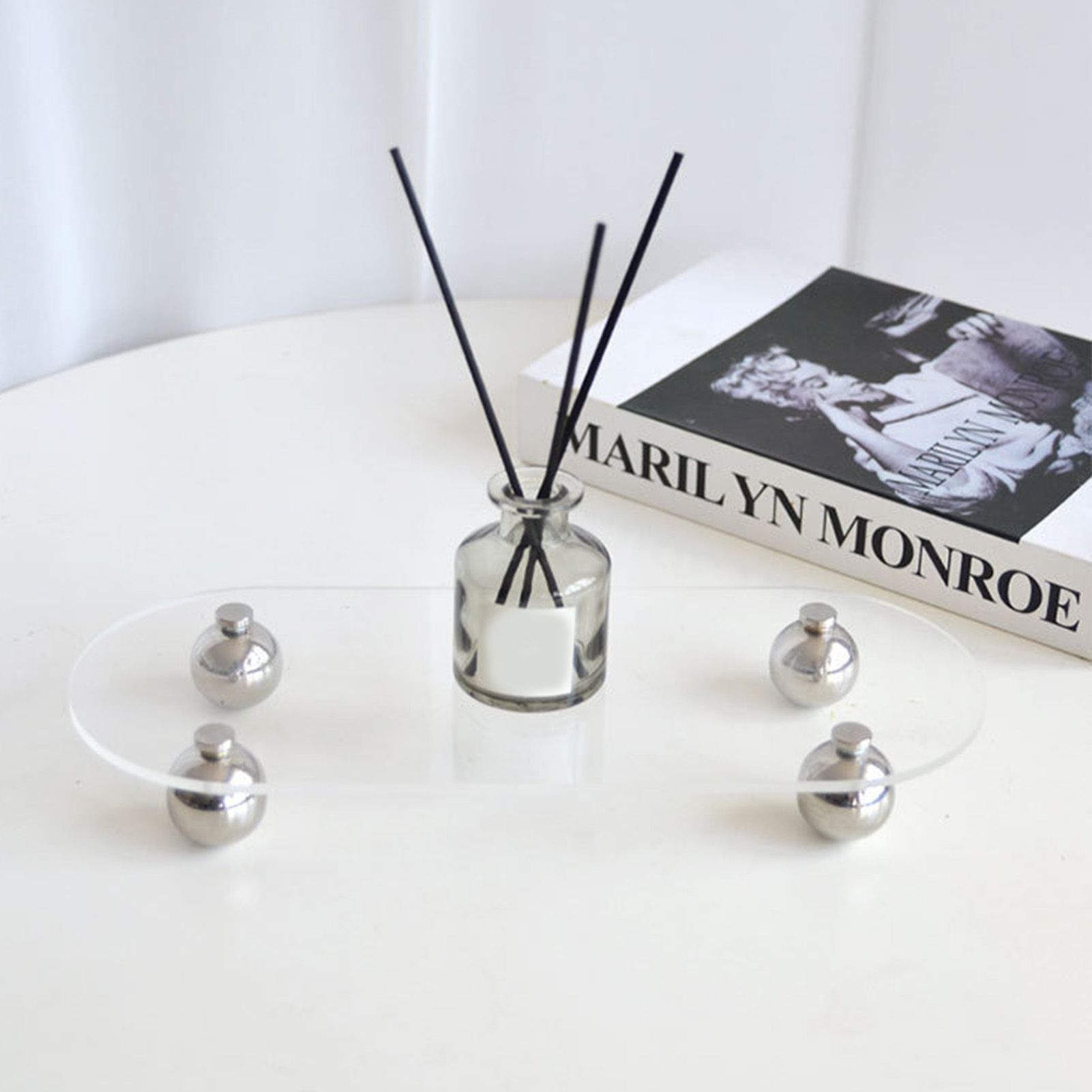 Acrylic Storage Tray Clear Transparent Stainless Steel Round Feet Minimalist view 7