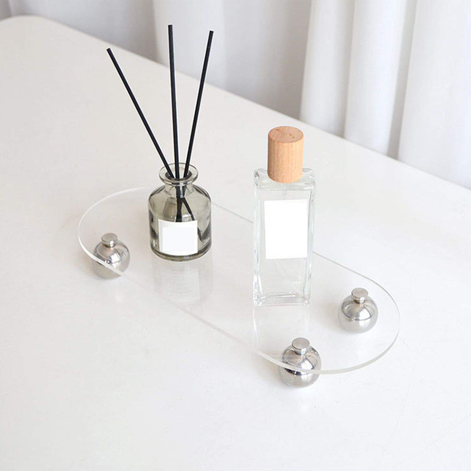 Acrylic Storage Tray Clear Transparent Stainless Steel Round Feet Minimalist view 10