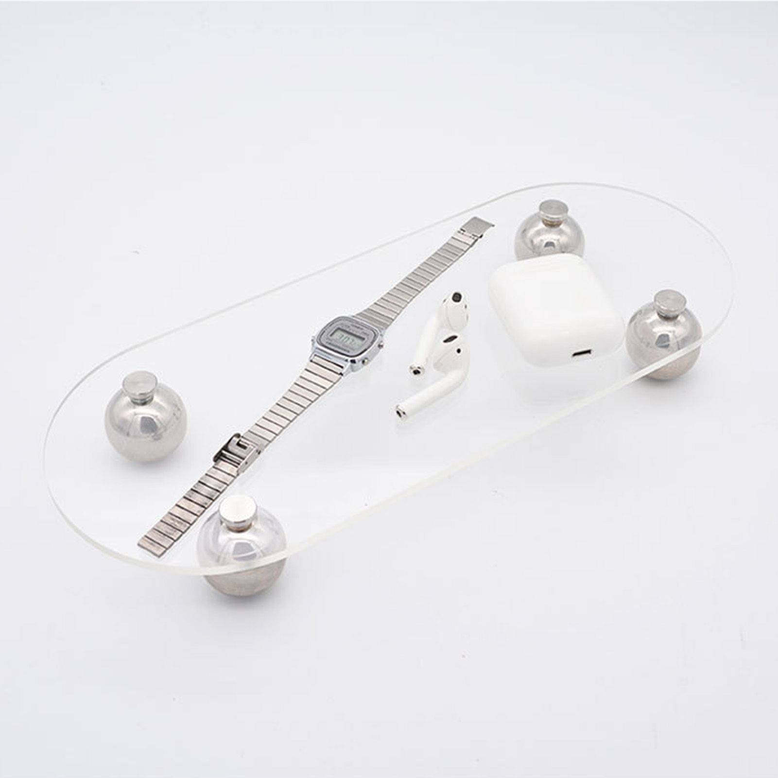 Acrylic Storage Tray Clear Transparent Stainless Steel Round Feet Minimalist view 12