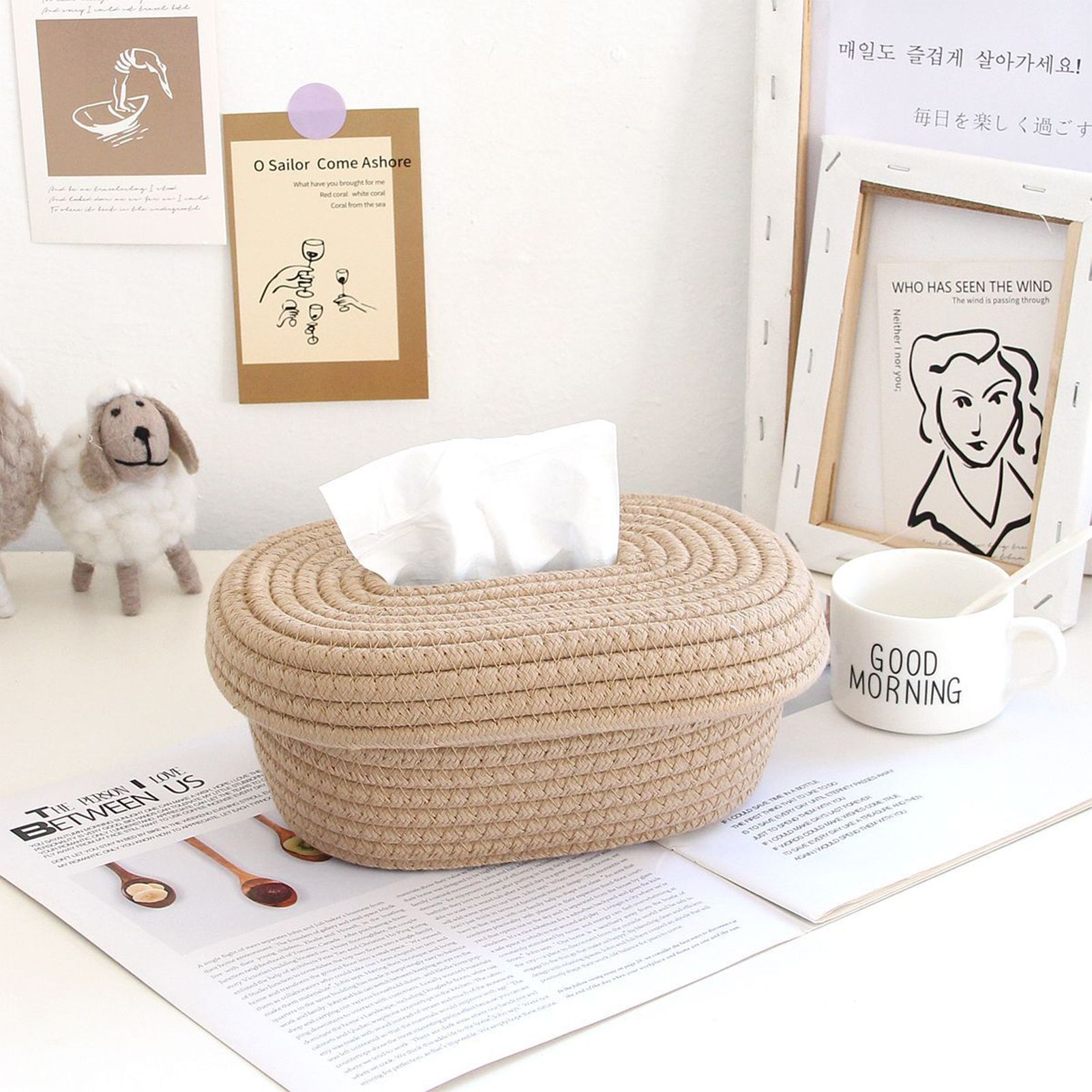 Tissue Box Cover Handmade Cotton Rope Napkin Tissue Holder Decorative view 6