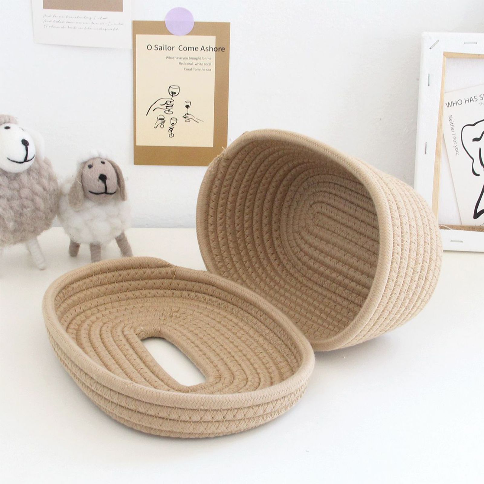 Tissue Box Cover Handmade Cotton Rope Napkin Tissue Holder Decorative view 7