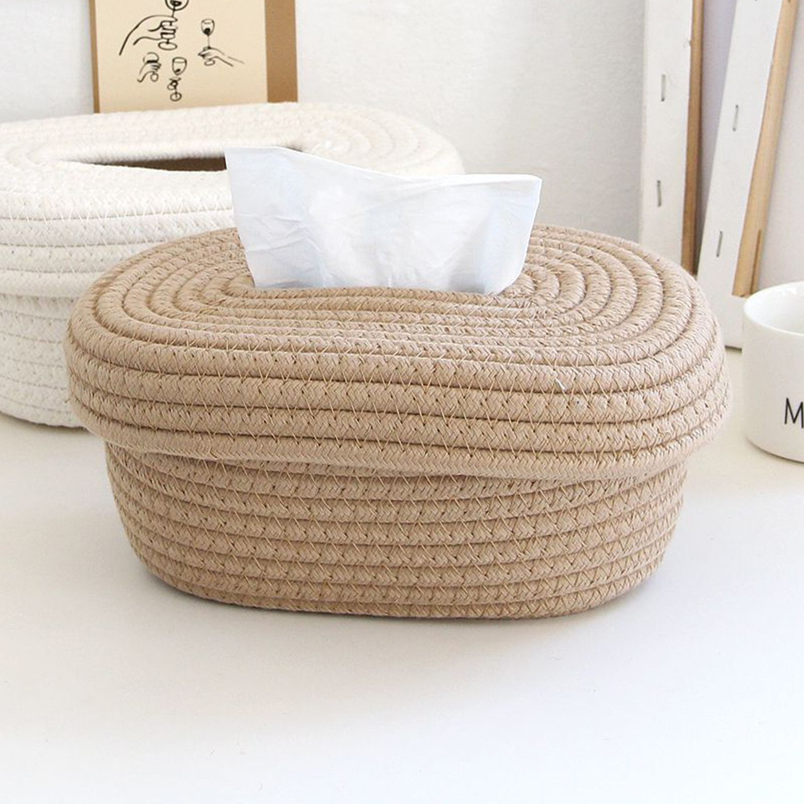 Tissue Box Cover Handmade Cotton Rope Napkin Tissue Holder Decorative view 10