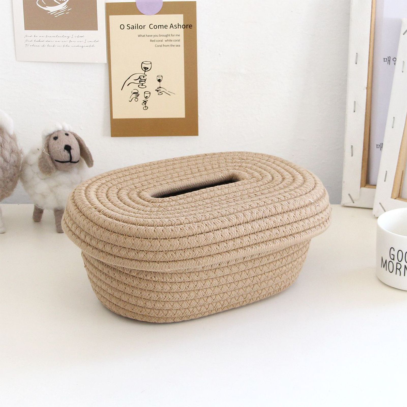 Tissue Box Cover Handmade Cotton Rope Napkin Tissue Holder Decorative view 12