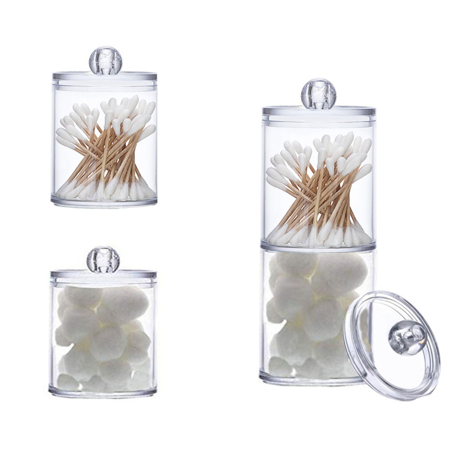 4Pcs Storage Jar Clear Round PS Plastic Bathroom Canister Set for Qtips Cotton view 3