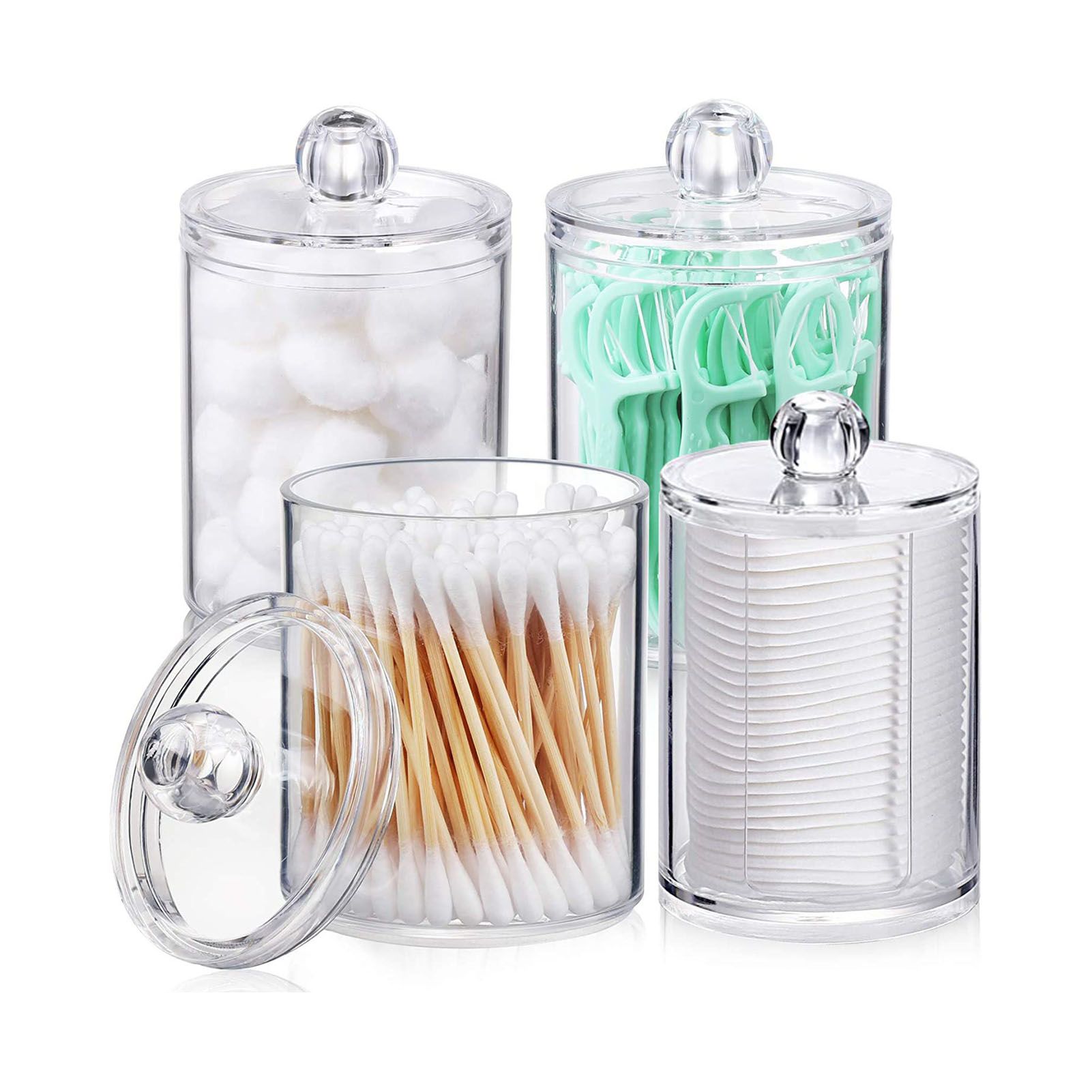 4Pcs Storage Jar Clear Round PS Plastic Bathroom Canister Set for Qtips Cotton view 4
