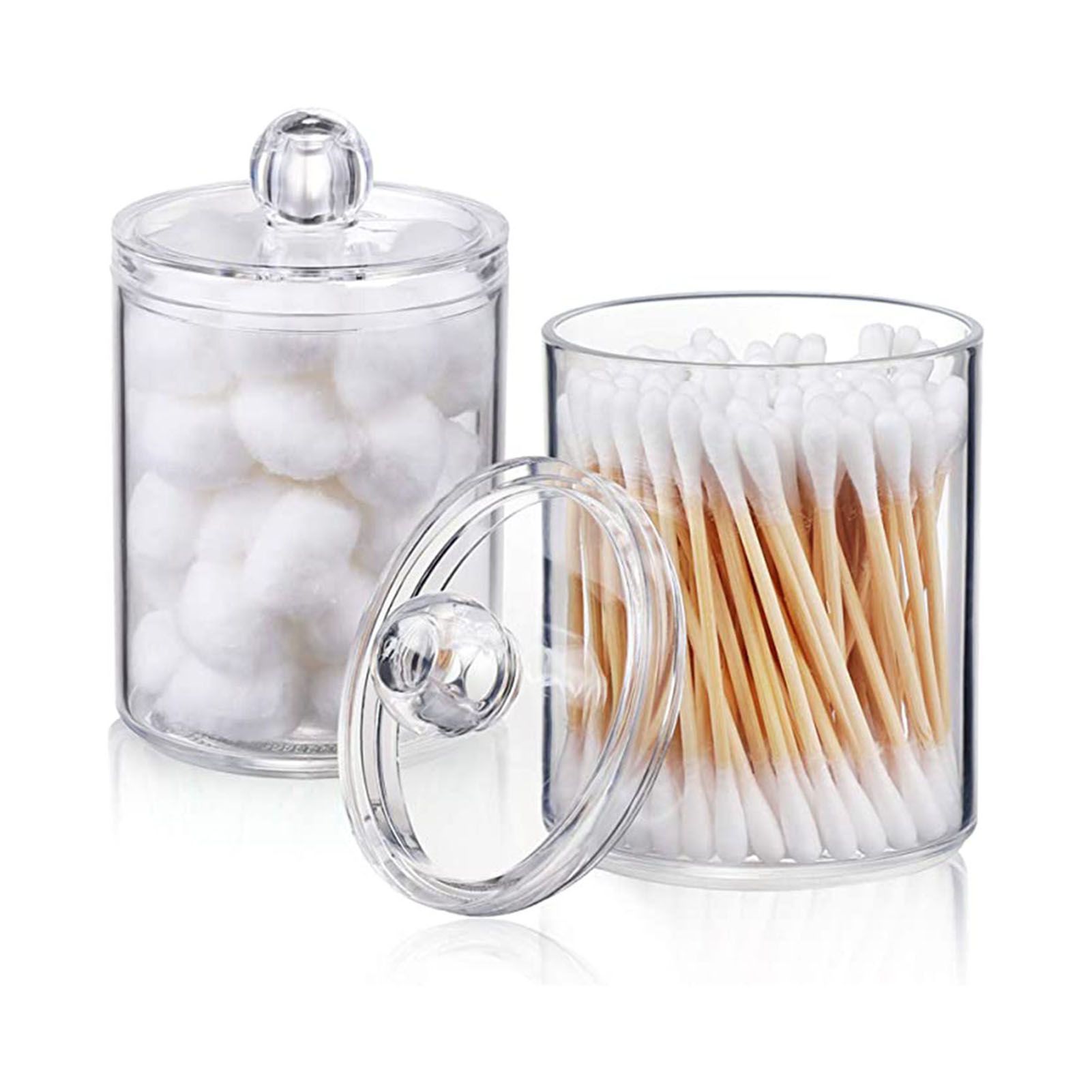 4Pcs Storage Jar Clear Round PS Plastic Bathroom Canister Set for Qtips Cotton view 7