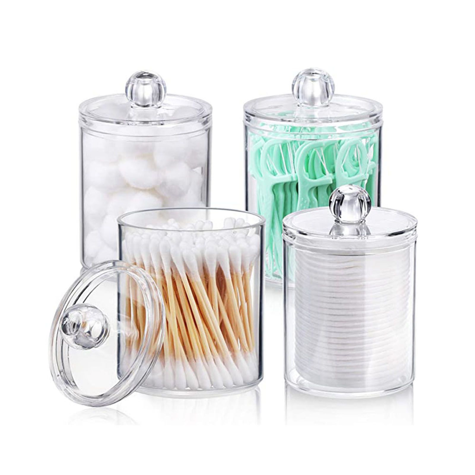 4Pcs Storage Jar Clear Round PS Plastic Bathroom Canister Set for Qtips Cotton view 13
