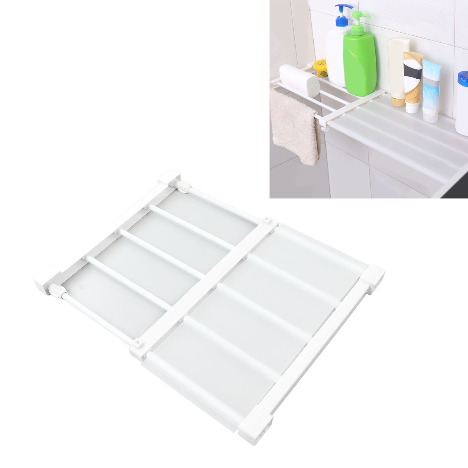 Tension Rod Shelf 14.2 Inch Width Nail Free Expandable Storage Rack for view 12