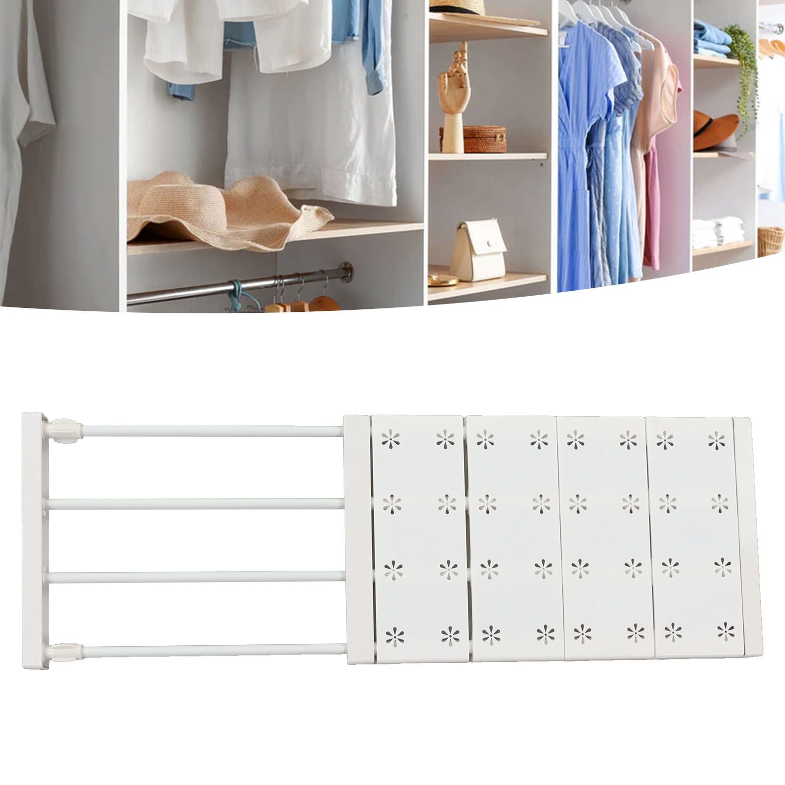 Wardrobe Partition Board Storage Extendable Rod Space Saving Layered Partition view 12